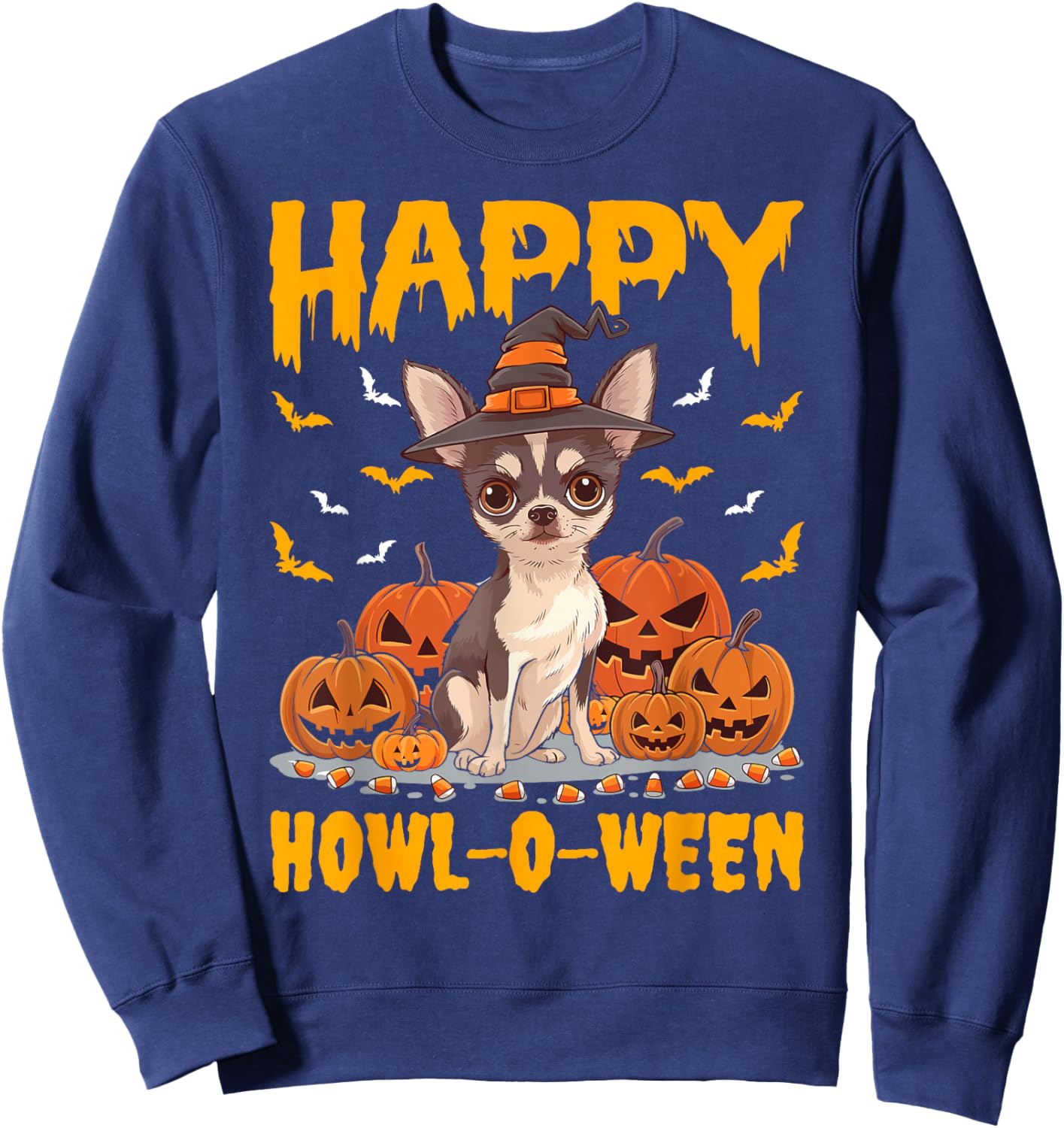 Chihuahua Halloween Cute Dog Howl -O- Ween Funny Pet Sweatshirt - Sweatshirt | Navy