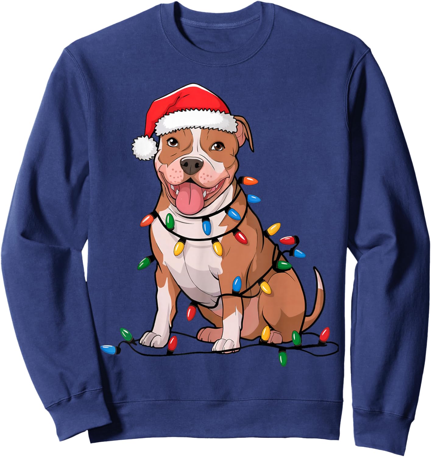 American Pit Bull Terrier Christmas Lights Xmas Dogs Gifts Sweatshirt - Sweatshirt | Navy