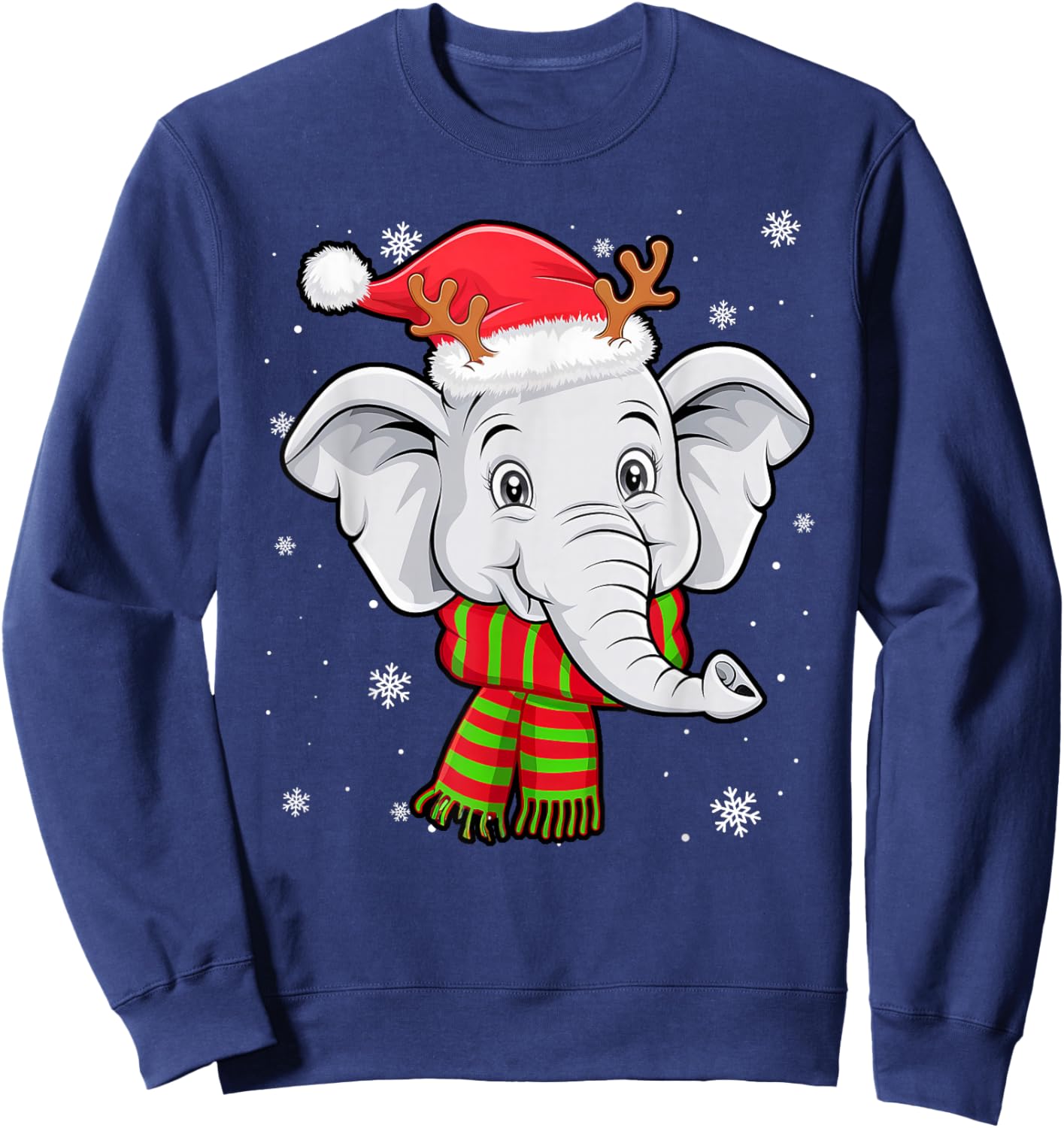 Christmas Elephant Funny Elephant With Santan Hat Reindeer Sweatshirt - Sweatshirt | Navy