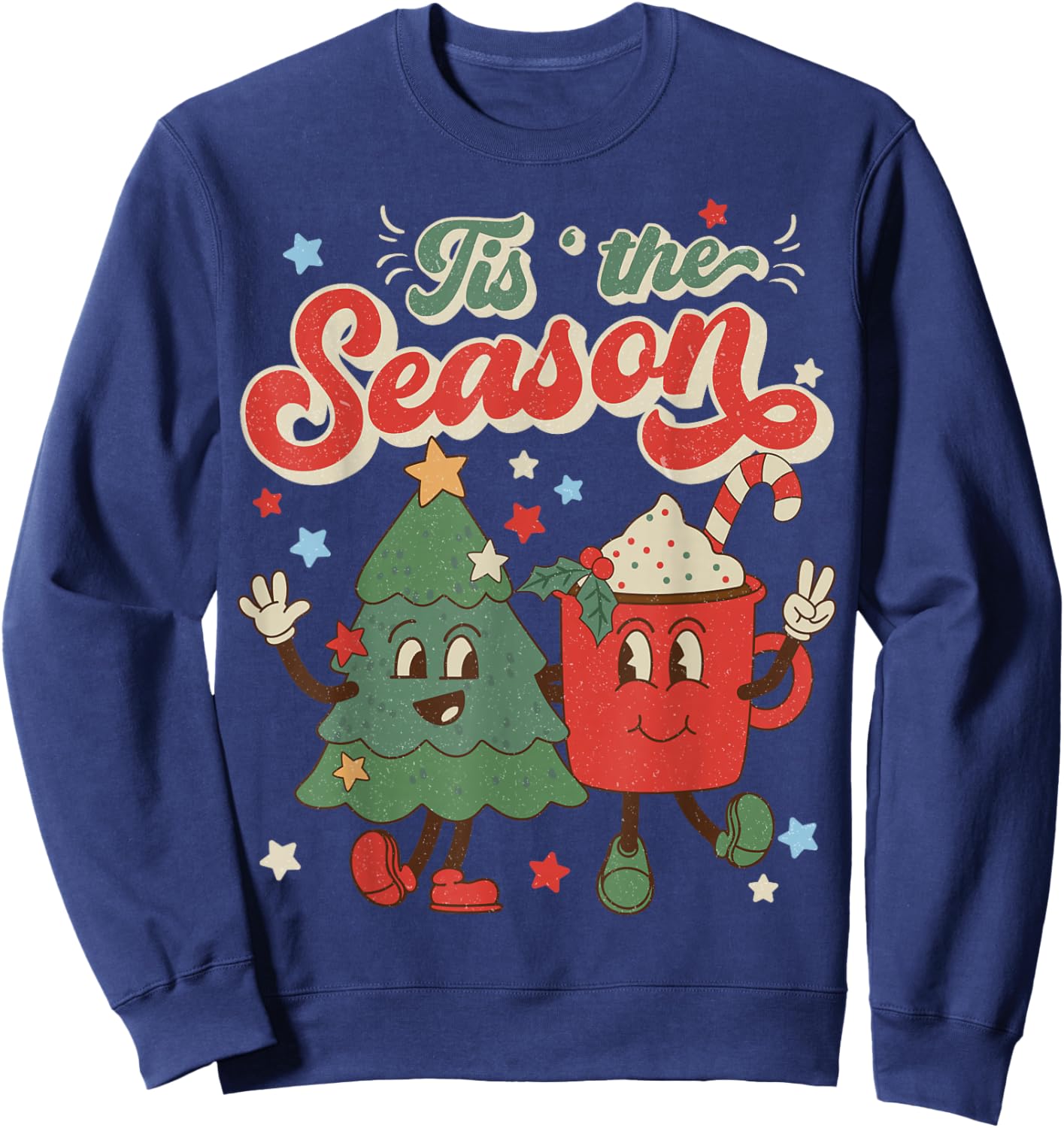 Vintage Christmas Tis The Season Christmas Tree Coffee Latte Sweatshirt - Sweatshirt | Navy
