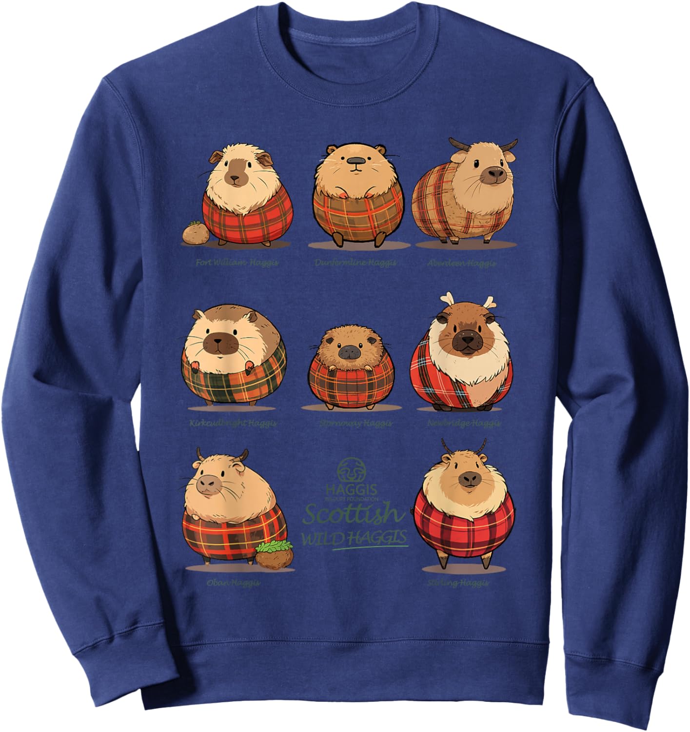 Haggis Wildlife Foundation -Adults Haggis Scottish Wild Haggis Black Small Classic Fit Mandarin Collar Short Sleeve Sweatshirt - Sweatshirt | Navy