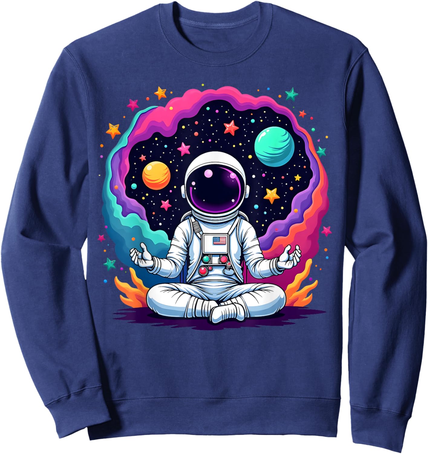 Funny Astronaut Yoga Meditation Planets Science Space Sweatshirt - Sweatshirt | Navy