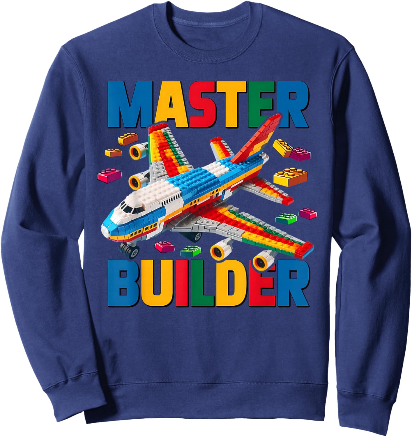 Master Builder Airplane Toy Kids Boys Building Blocks Brick Sweatshirt - Sweatshirt | Navy