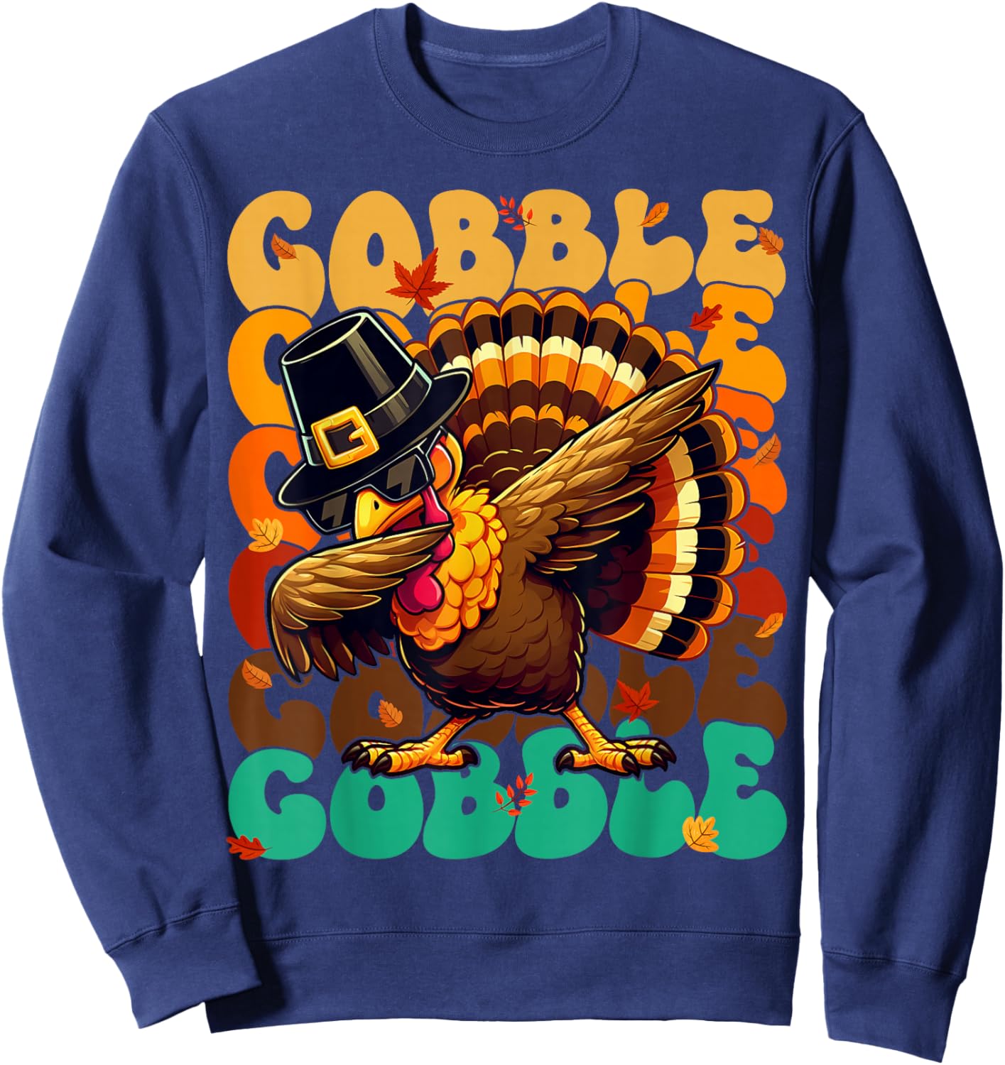 Thanksgiving Dabbing Turkey Gobble Gobble Pilgrim Boys Kids Sweatshirt - Sweatshirt | Navy