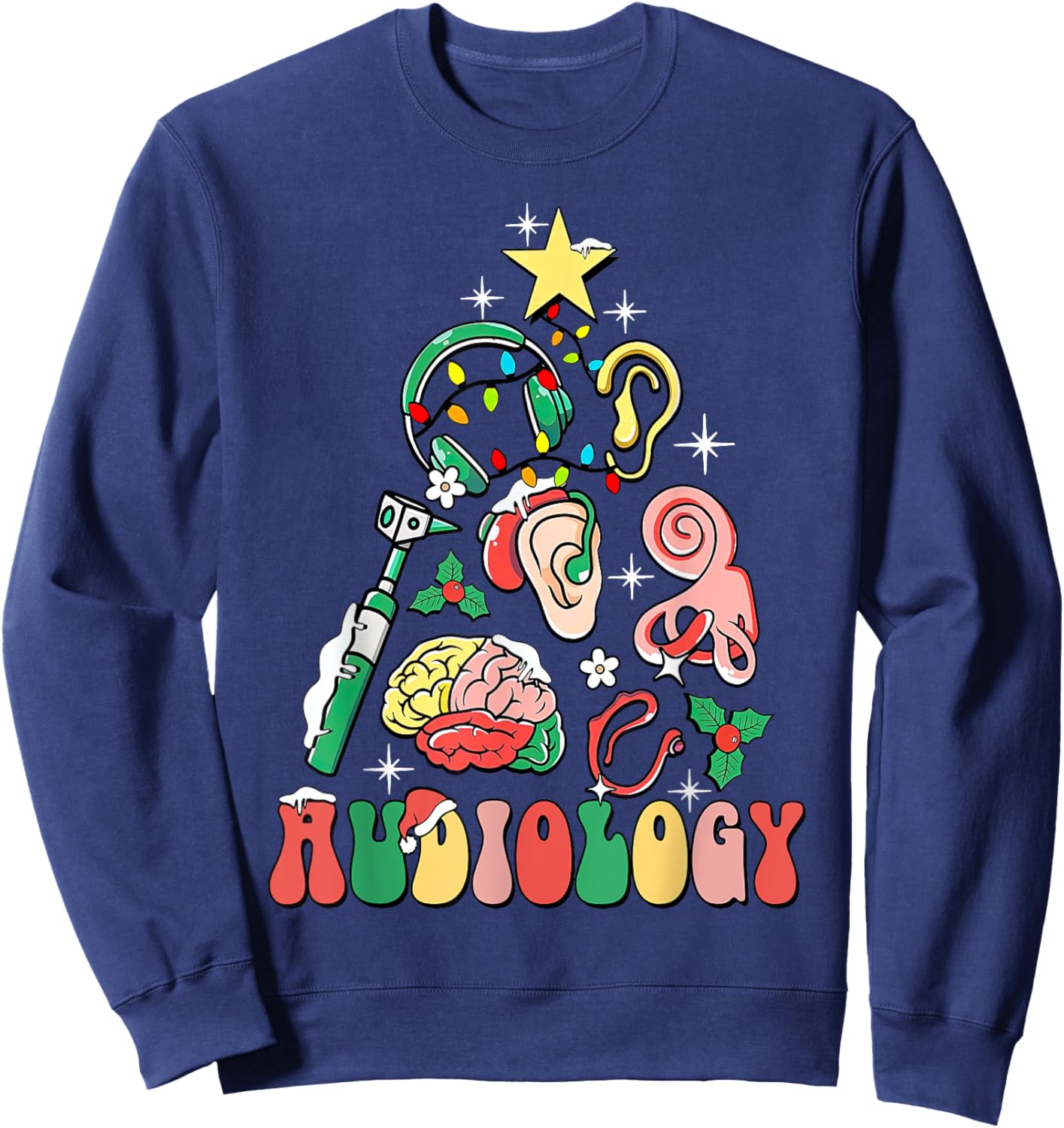 Audiology Christmas Tree Audiologist Squad Healthcare Worker Sweatshirt - Sweatshirt | Navy