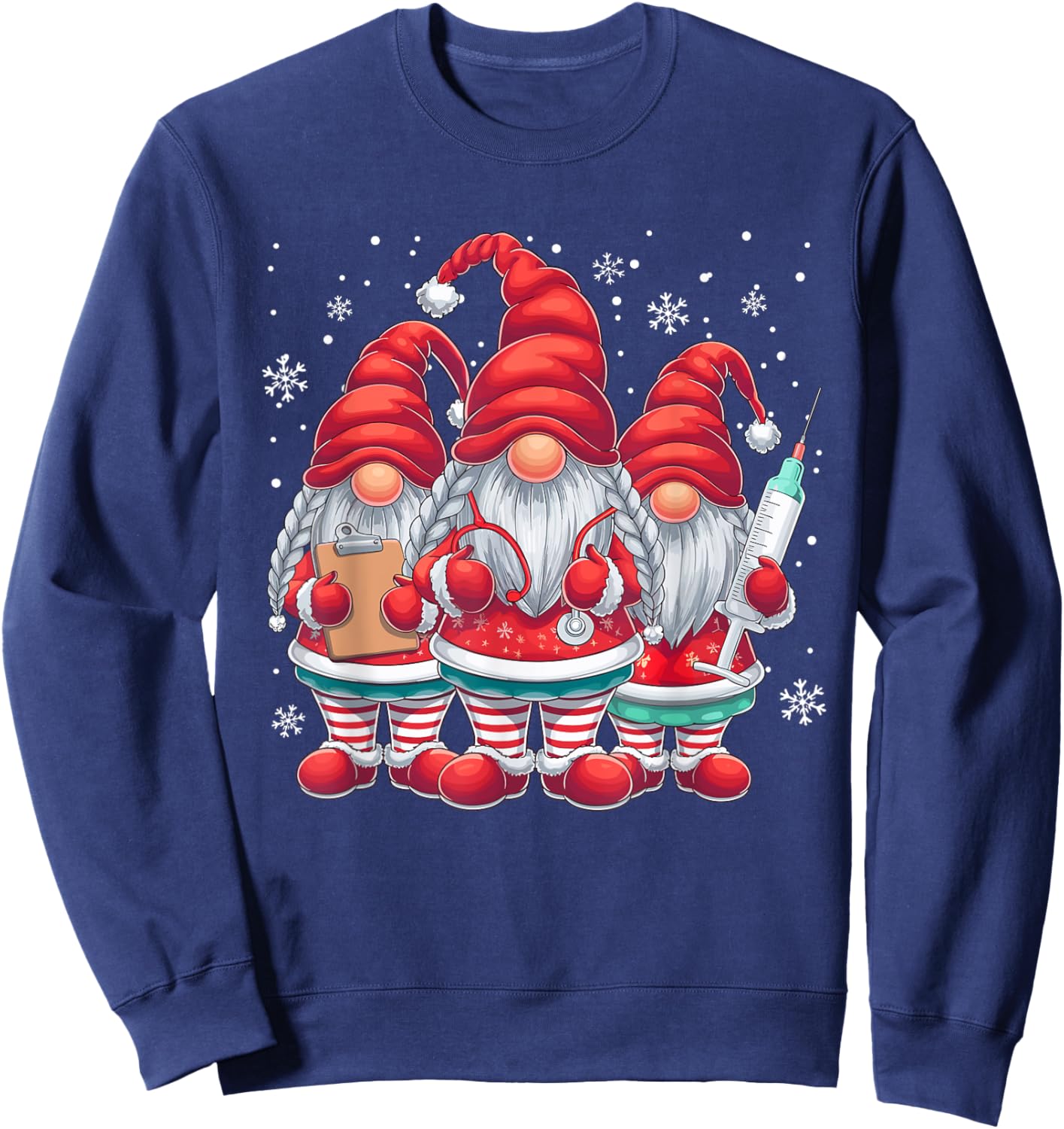 Xmas Medical Scrub Top Cute Nursing Christmas Gnomes Nurse Sweatshirt - Sweatshirt | Navy