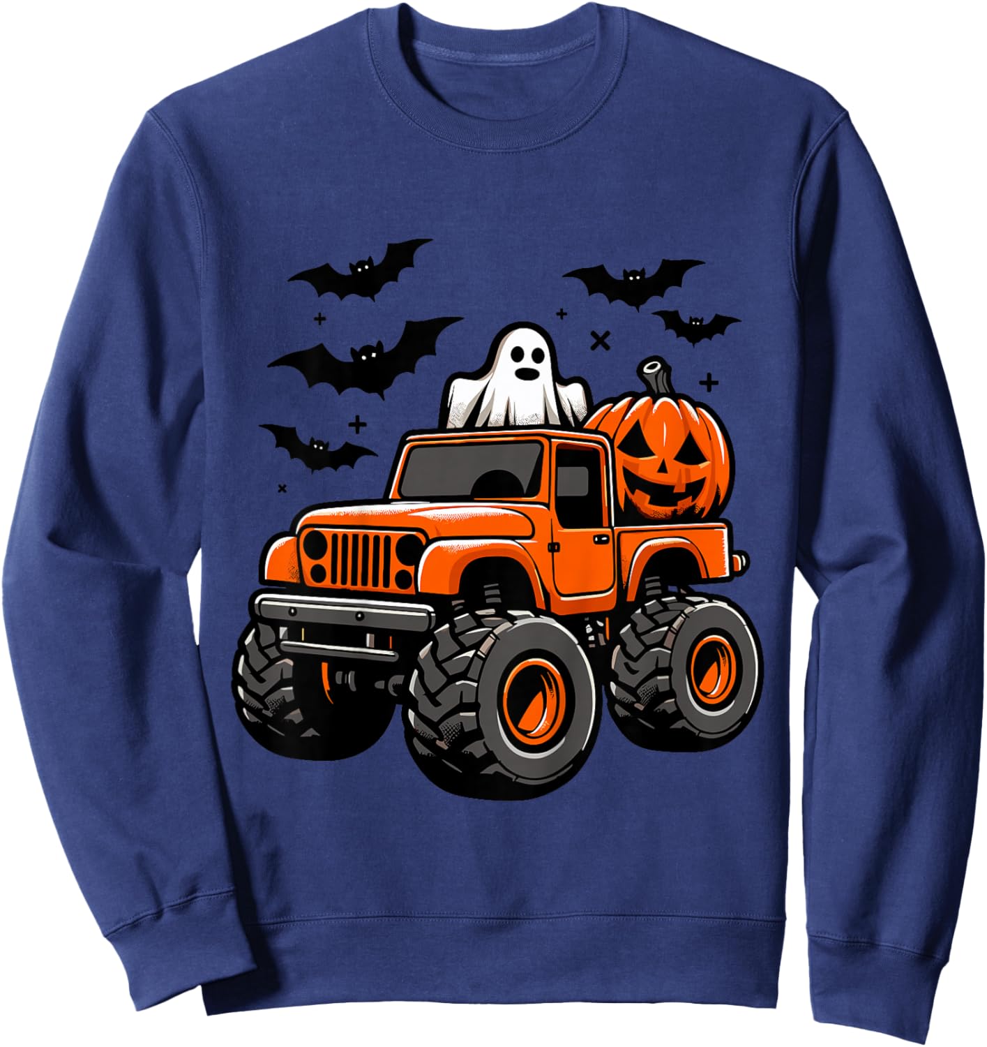 Kids Monster Truck Ghost Pumpkin Halloween Costume Sweatshirt - Sweatshirt | Navy