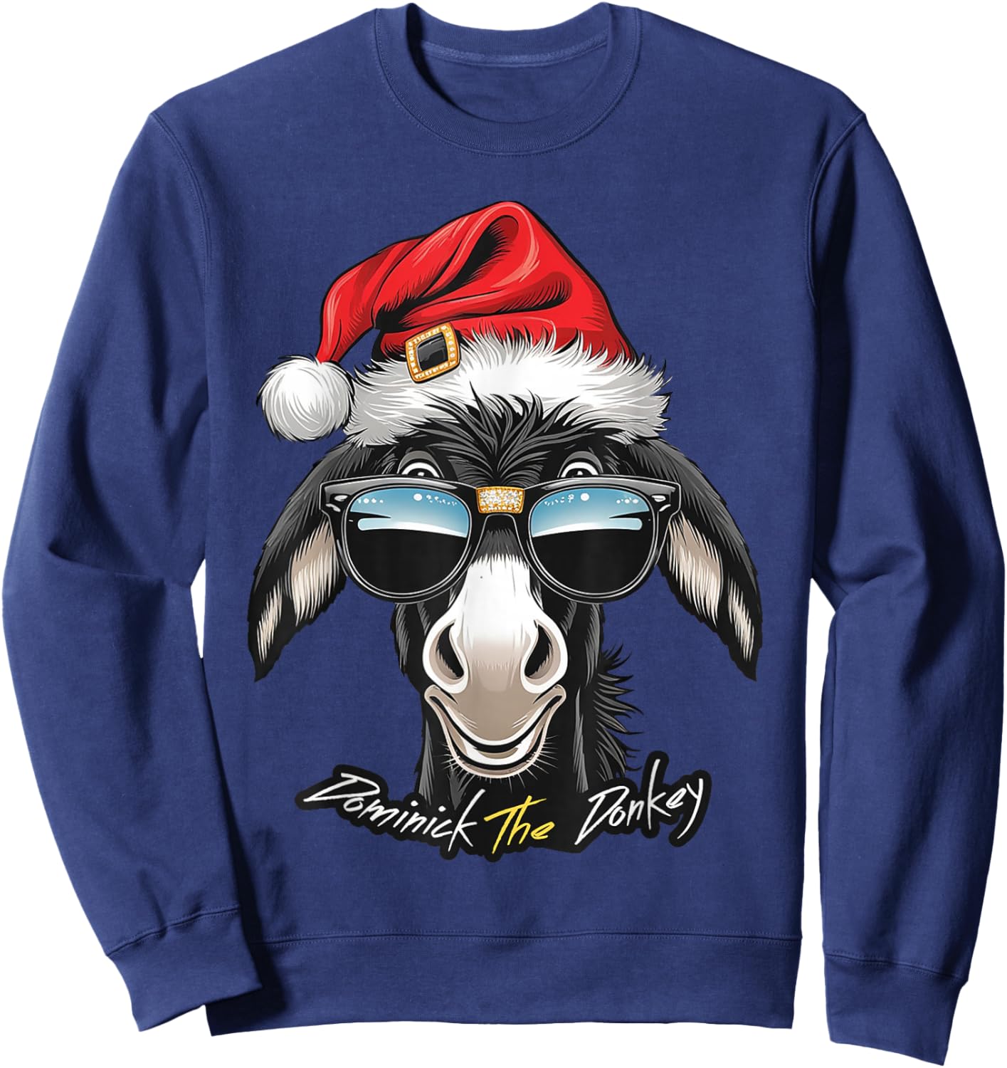DONKEY FUNNY Dominick The Donkey Funny - -Adults, Blue, Small, Short Sleeve Sweatshirt - Sweatshirt | Navy