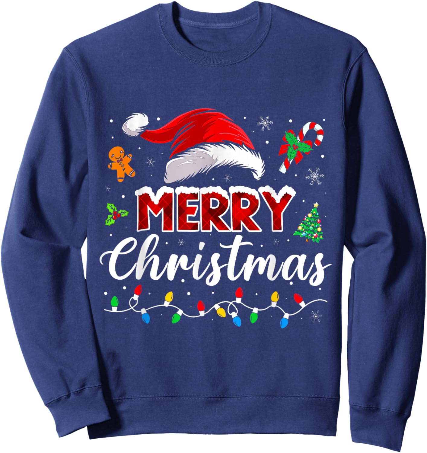 Merry Christmas Lights Santa Hat Xmas Family Matching Pajama Sweatshirt - Sweatshirt | Navy