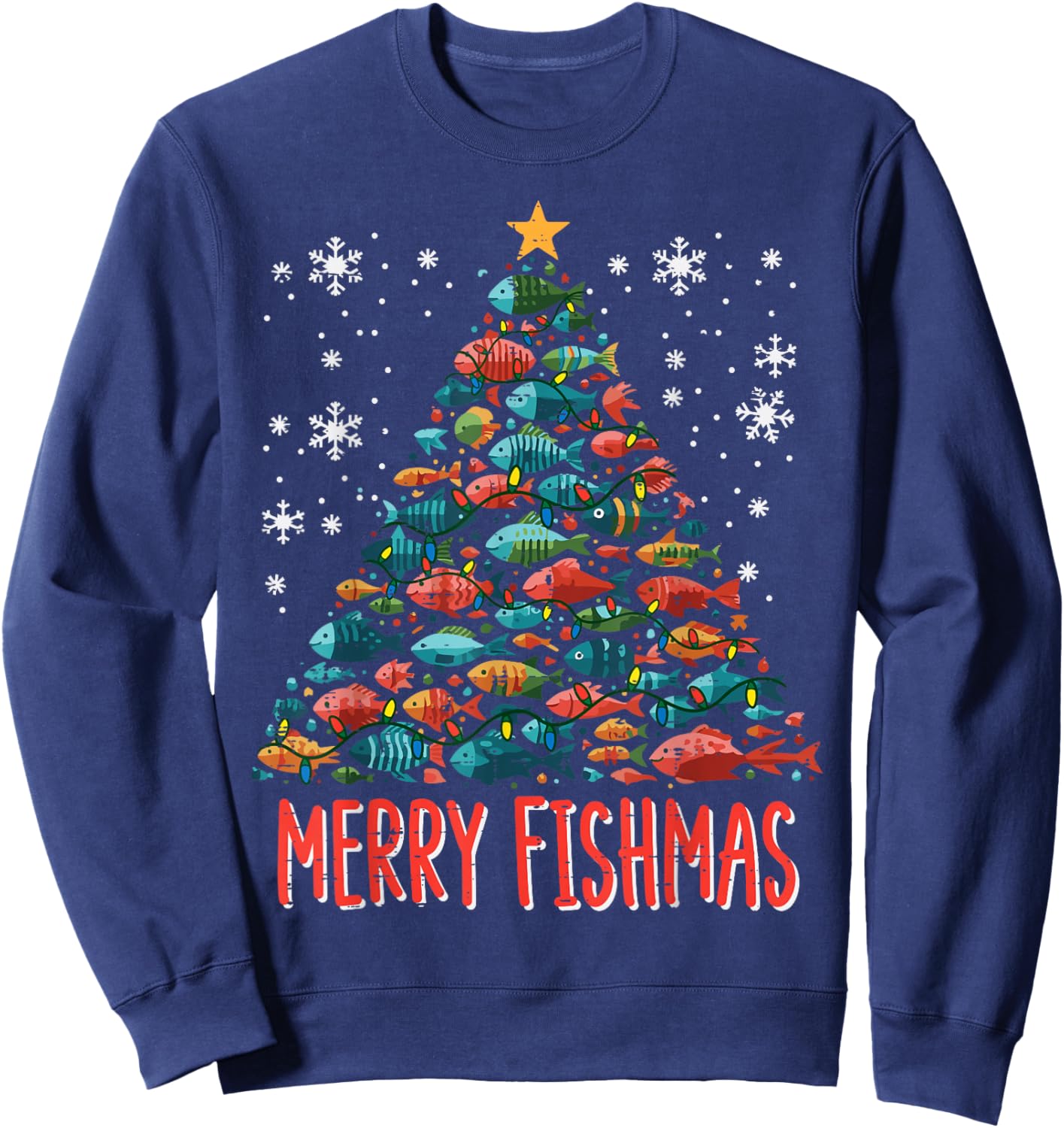 Fish Christmas Tree Merry Fishmas Xmas Boys Kids Men Women Sweatshirt - Sweatshirt | Navy