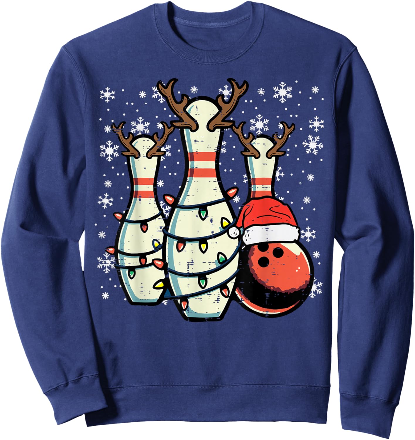 Christmas Bowling Pins Reindeer Xmas Bowler Women Men Kids Sweatshirt - Sweatshirt | Navy