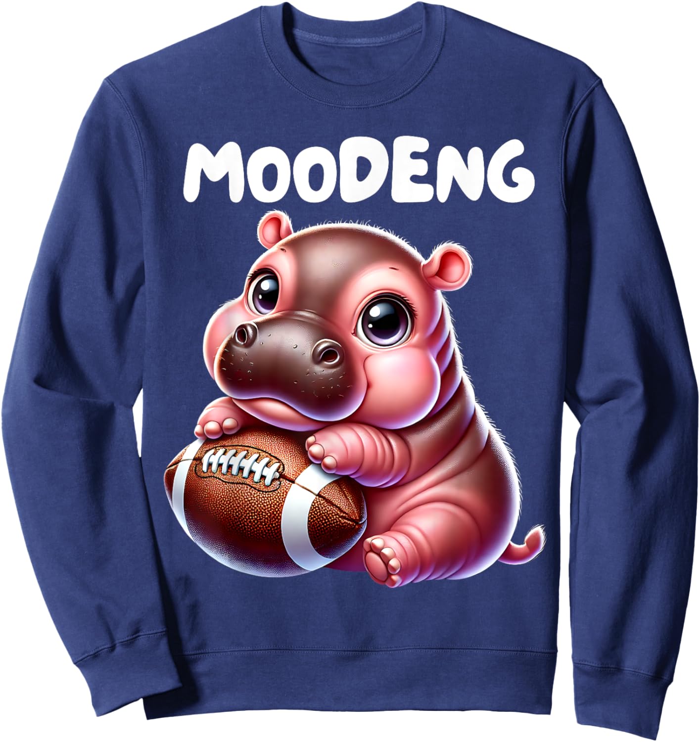 MooDeng American Football Sport Cute Baby Pygmy Hippo Meme Sweatshirt - Sweatshirt | Navy