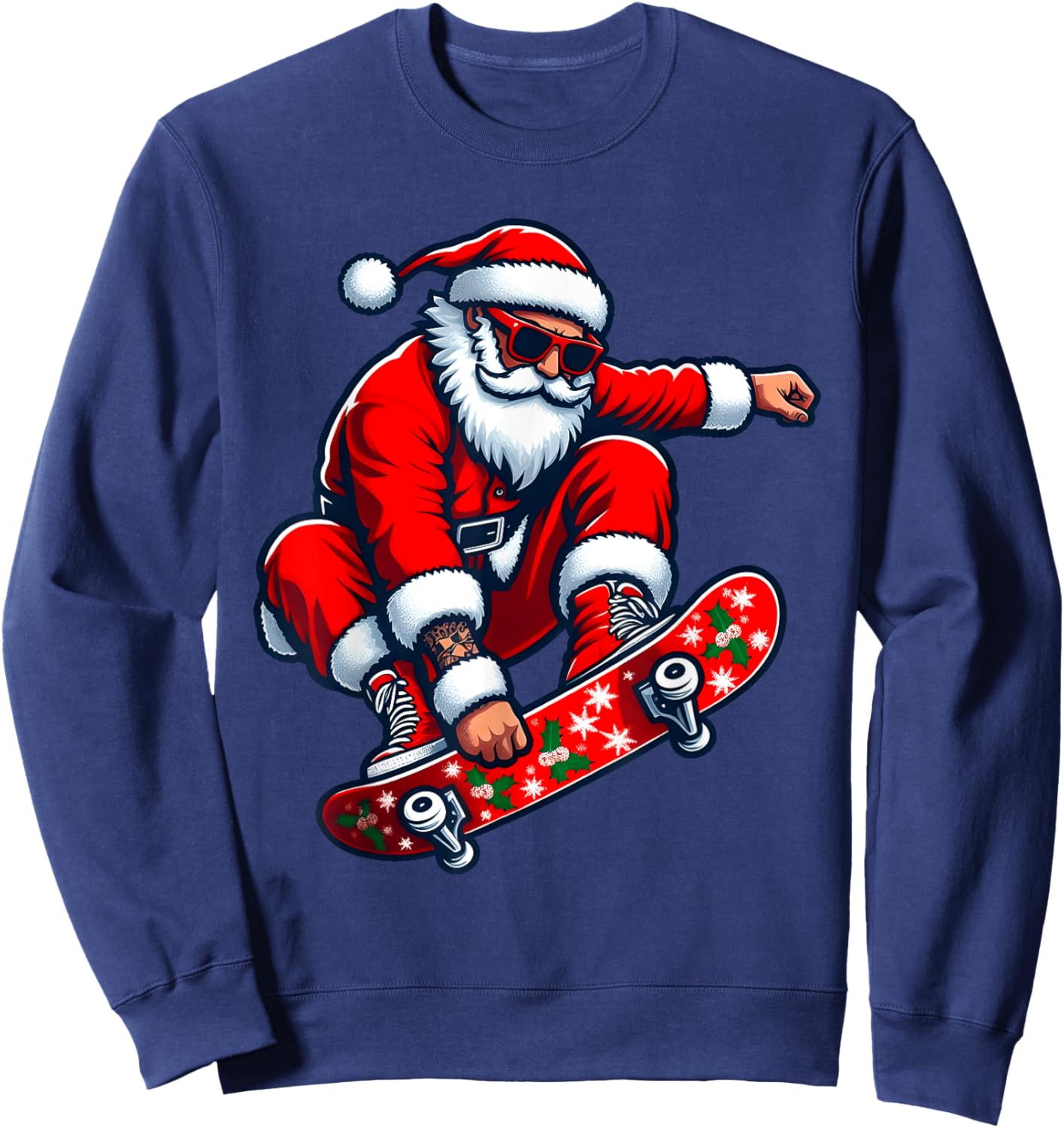 Santa Skateboarding Christmas Pajama Toddler Skateboarders Sweatshirt - Sweatshirt | Navy