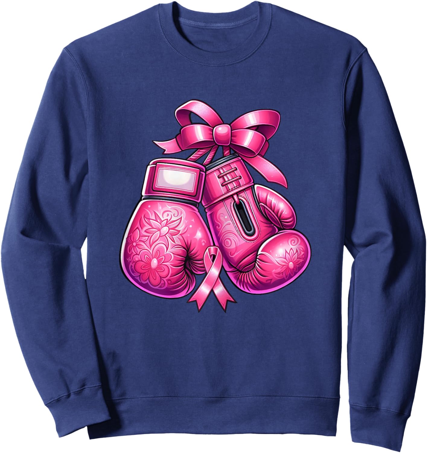 Breast Cancer Boxing Glove Pink Ribbon Awareness Fight Women Sweatshirt - Sweatshirt | Navy