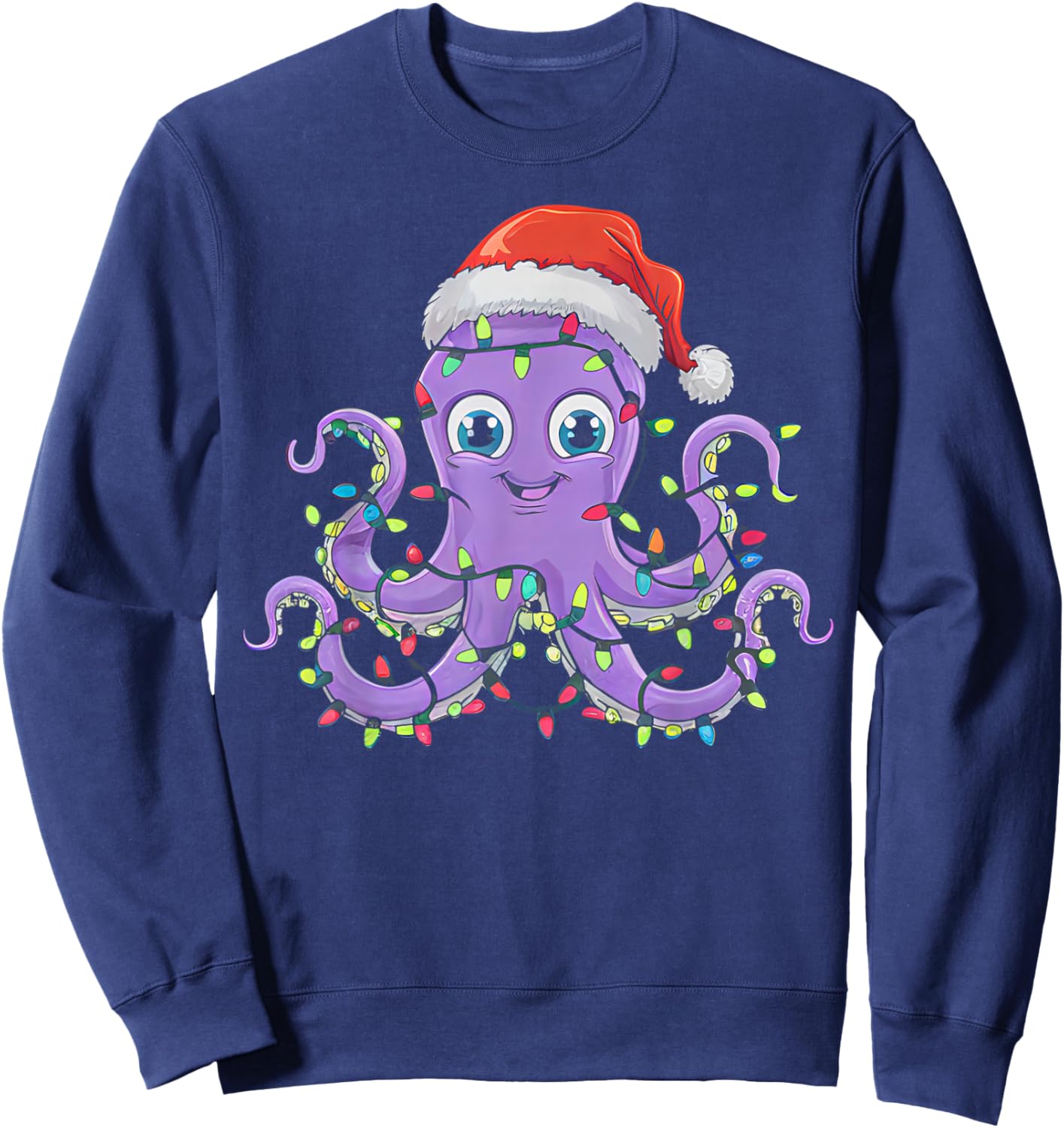Octopus Wearing Santa Hat Christmas - Octopus Lover Xmas Sweatshirt - Sweatshirt | Navy