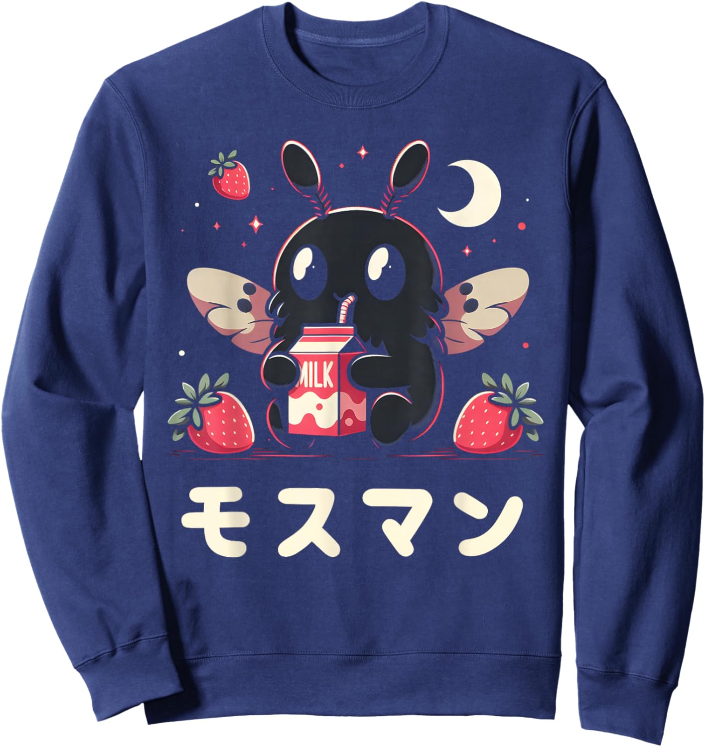 Kawaii Mothman Drinking Strawberry Milkshake Sweatshirt - Sweatshirt | Navy