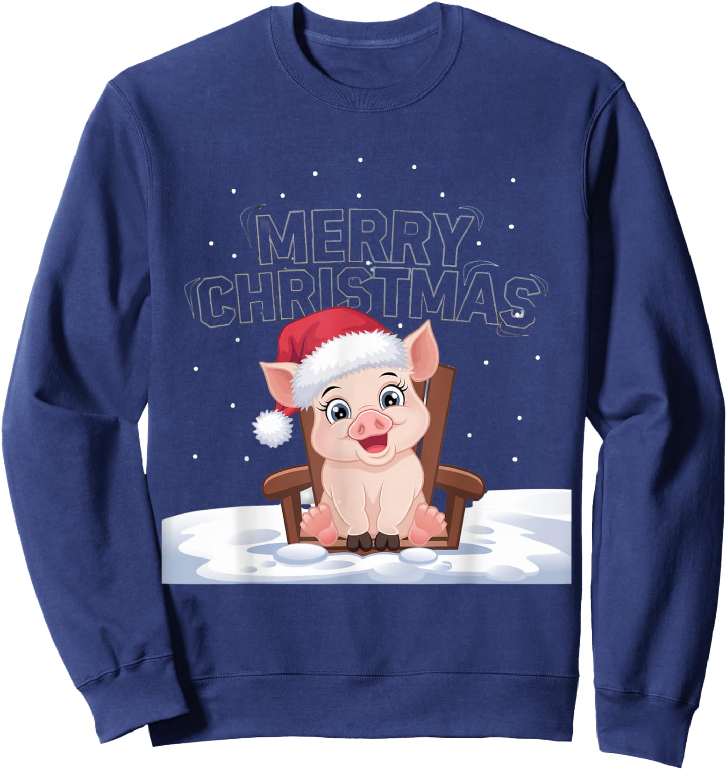 Cute Pig in Santa Hat Merry Christmas Winter Holiday Design Sweatshirt - Sweatshirt | Navy