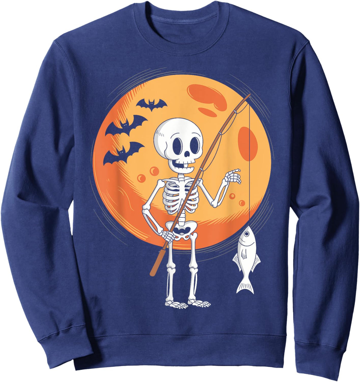 Funny Skeleton Fishing Lovers Moon Spooky Halloween Boys Sweatshirt - Sweatshirt | Navy