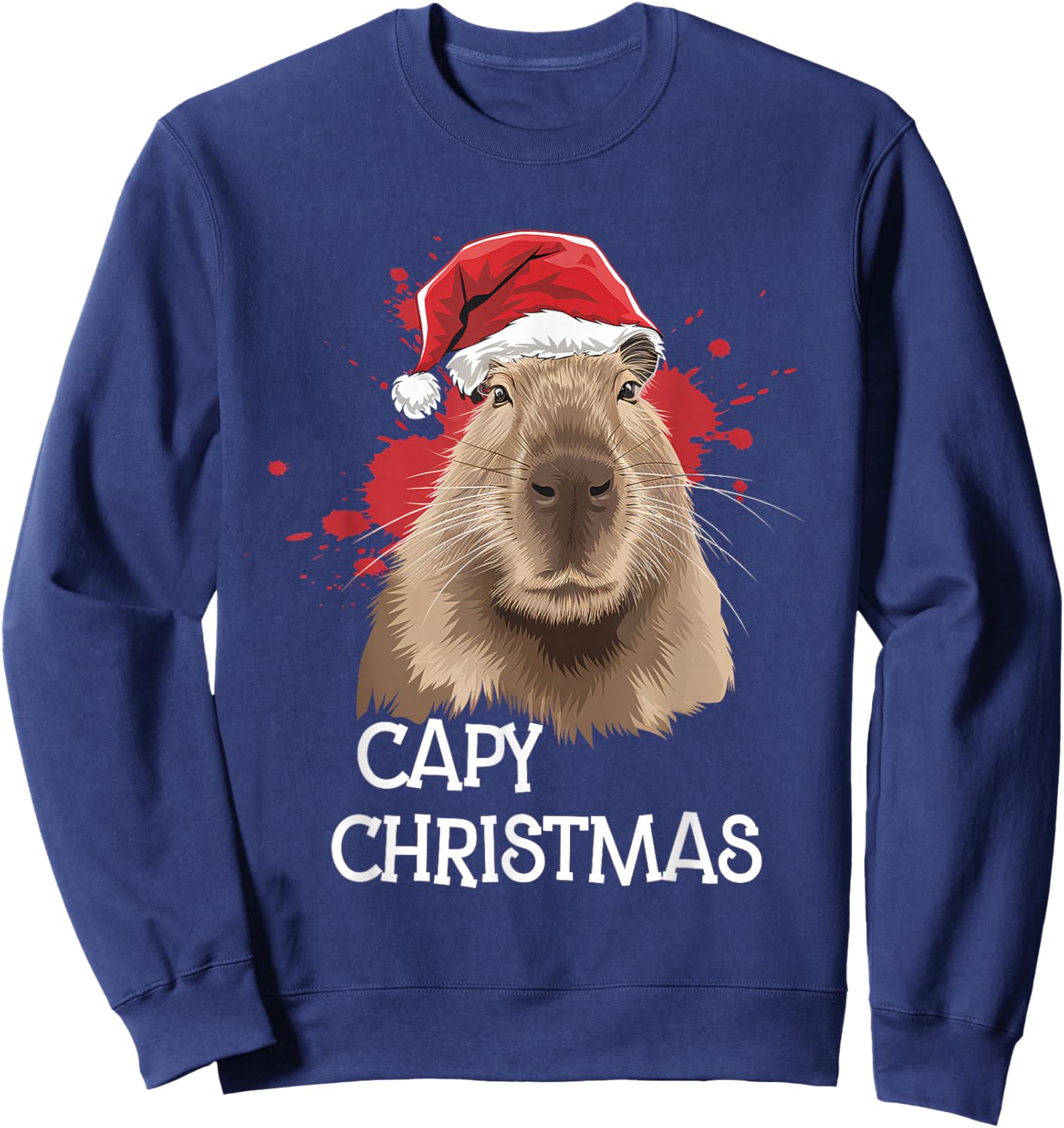 Capy Christmas Xmas Santa Hat Pajama Rodent Animal Sweatshirt - Sweatshirt | Navy