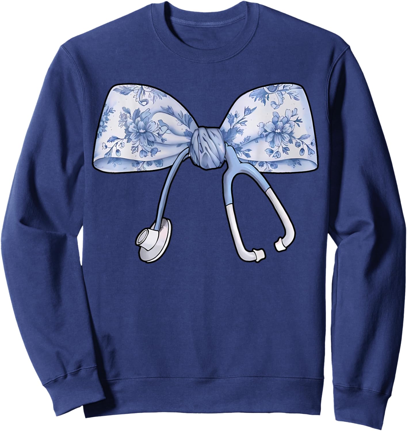 Floral Cute Blue Coquette Bow Stethoscope Registered Nurse Sweatshirt - Sweatshirt | Navy