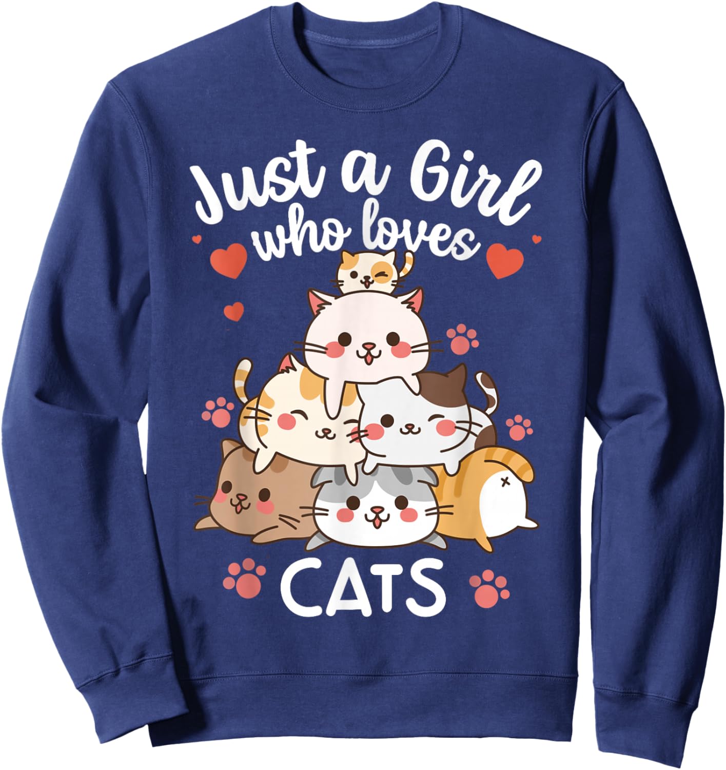 Cat Cute Kitty Cats Anime Kawaii Kitten Neko Women Girls Sweatshirt - Sweatshirt | Navy