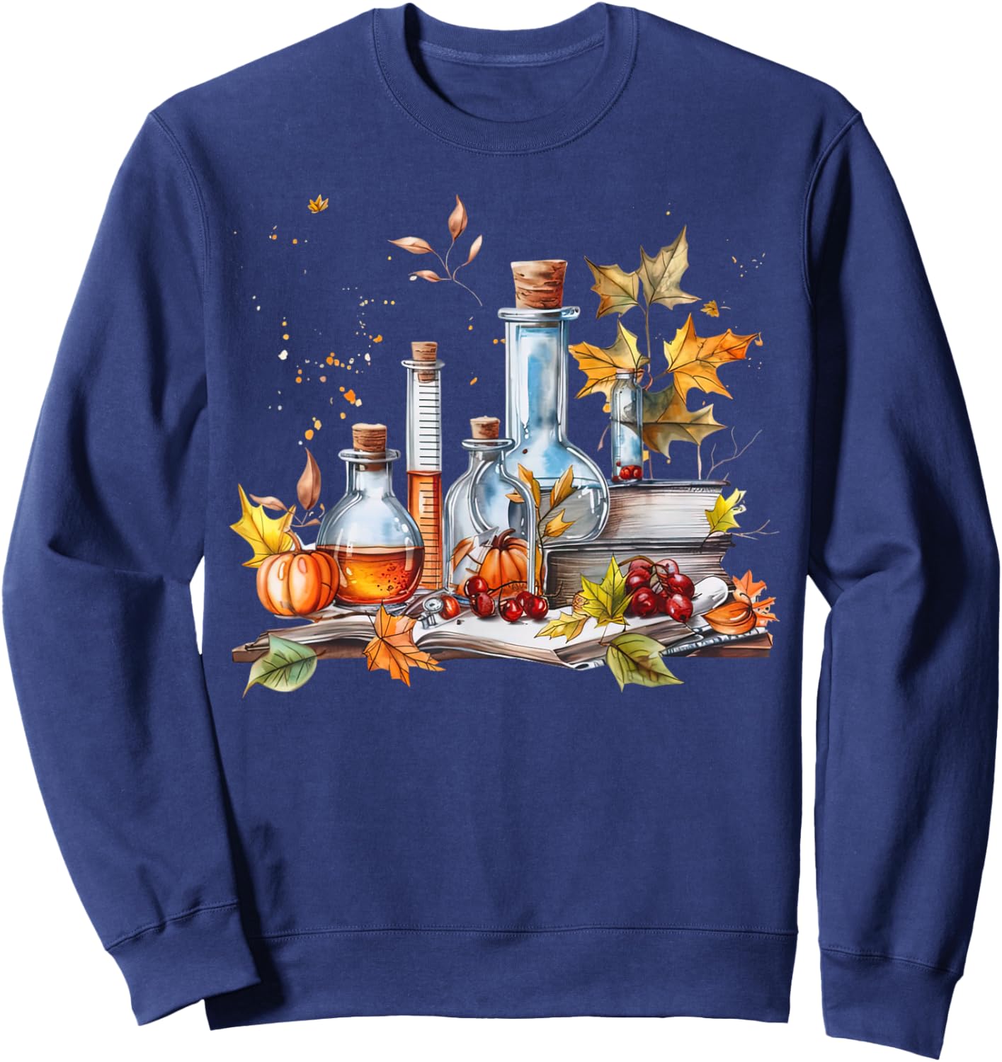 Laboratory Beakers Fall Leaves Chemist Medical Lab Autumn Sweatshirt - Sweatshirt | Navy