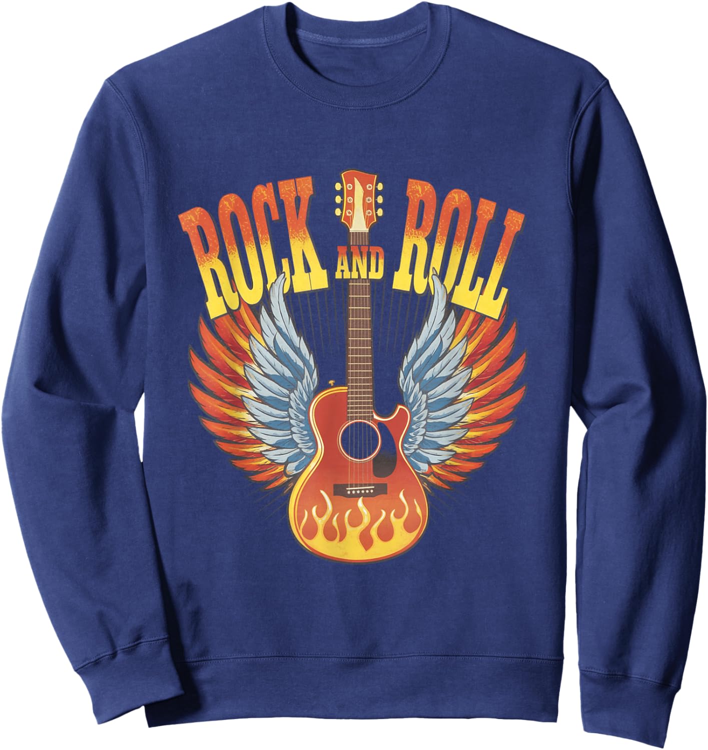 Retro 80s Rock and Roll Music Electric Vintage Guitar Wings Sweatshirt - Sweatshirt | Navy