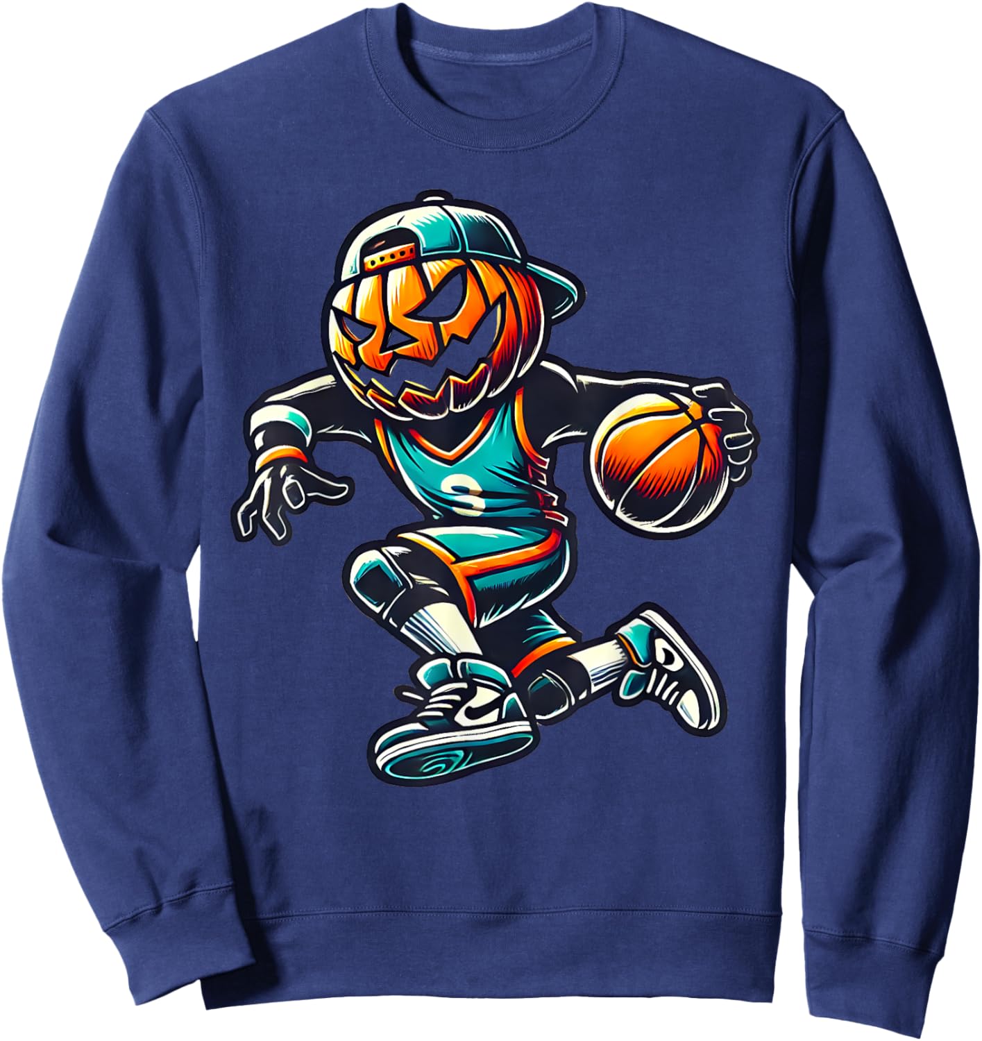 Jack O Lantern Basketball Sport Team Pumpkin Funny Halloween Sweatshirt - Sweatshirt | Navy