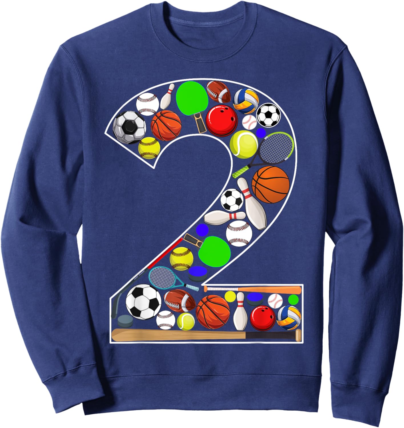 Kids 2nd Birthday Sports Big Number Two 2 Year Old Boy Sweatshirt - Sweatshirt | Navy