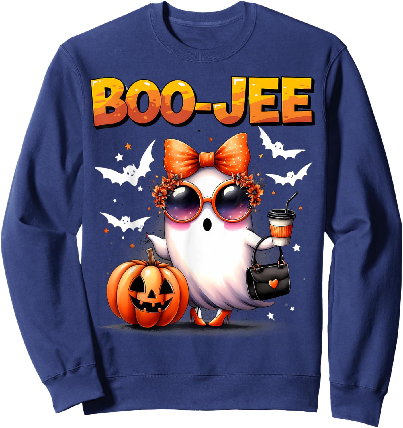 Funny Boo-Jee Ghost Halloween Boo Jee Ghost Spooky Season Sweatshirt - Sweatshirt | Navy