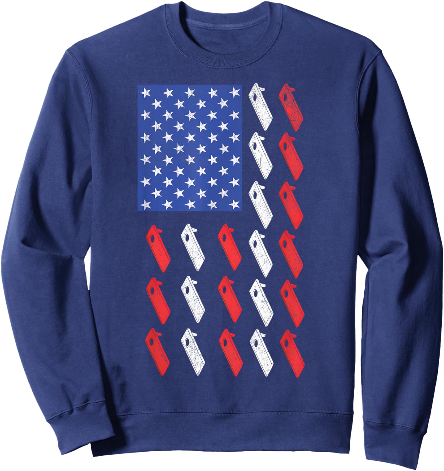 Cornhole Player Toss Bean Bag Game Men Women American Flag Sweatshirt - Sweatshirt | Navy