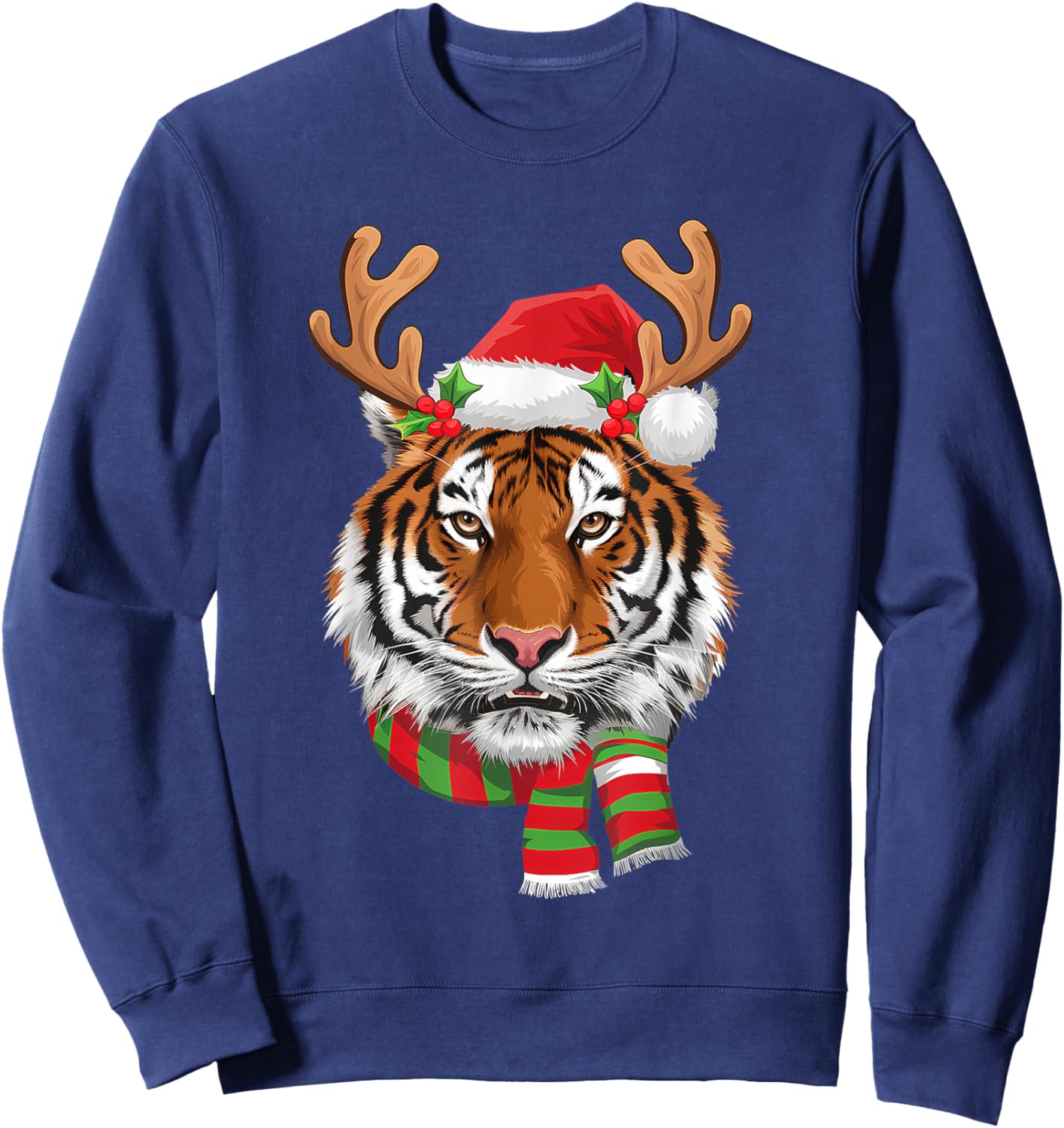 Tiger Reindeer Christmas - Santa Tiger Xmas Tiger Lover Sweatshirt - Sweatshirt | Navy