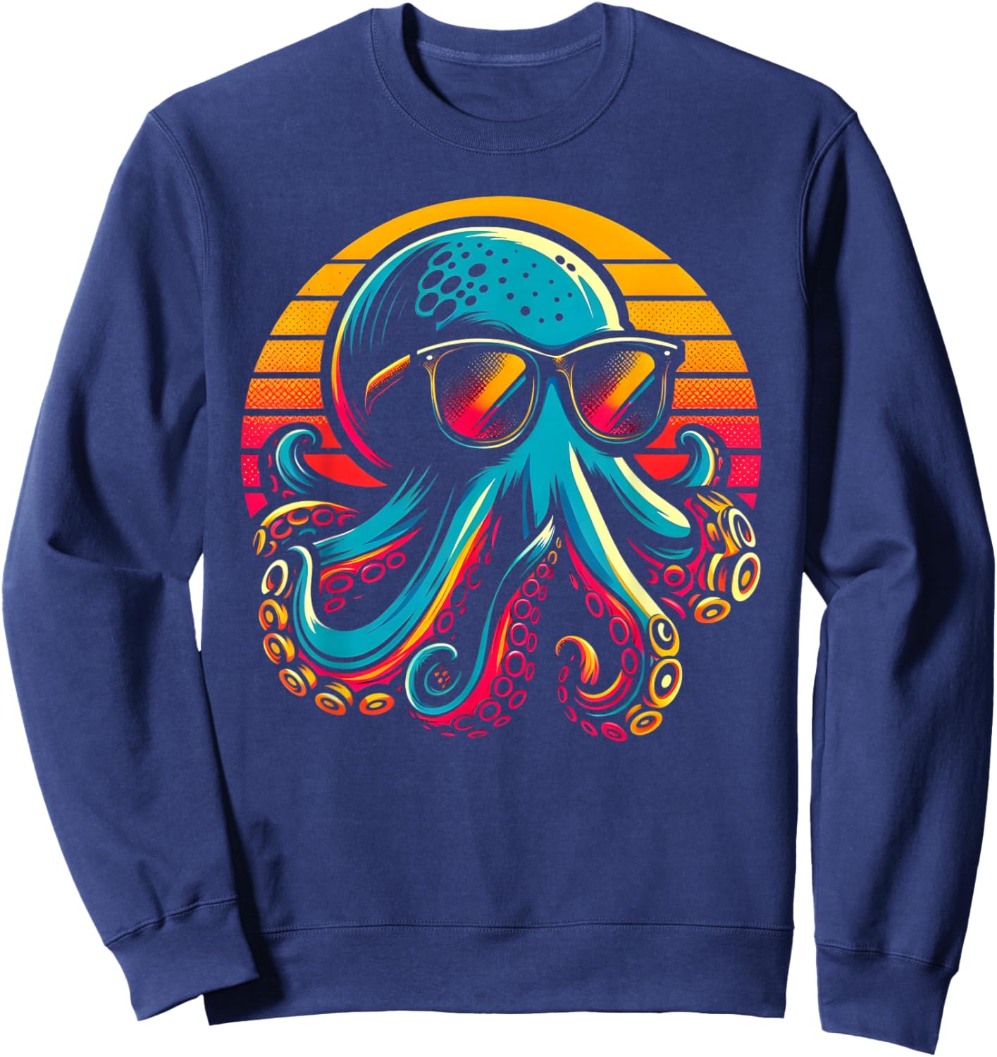 Cool Octopus Kraken With Sunglasses Men Women Kids Vintage Sweatshirt - Sweatshirt | Navy