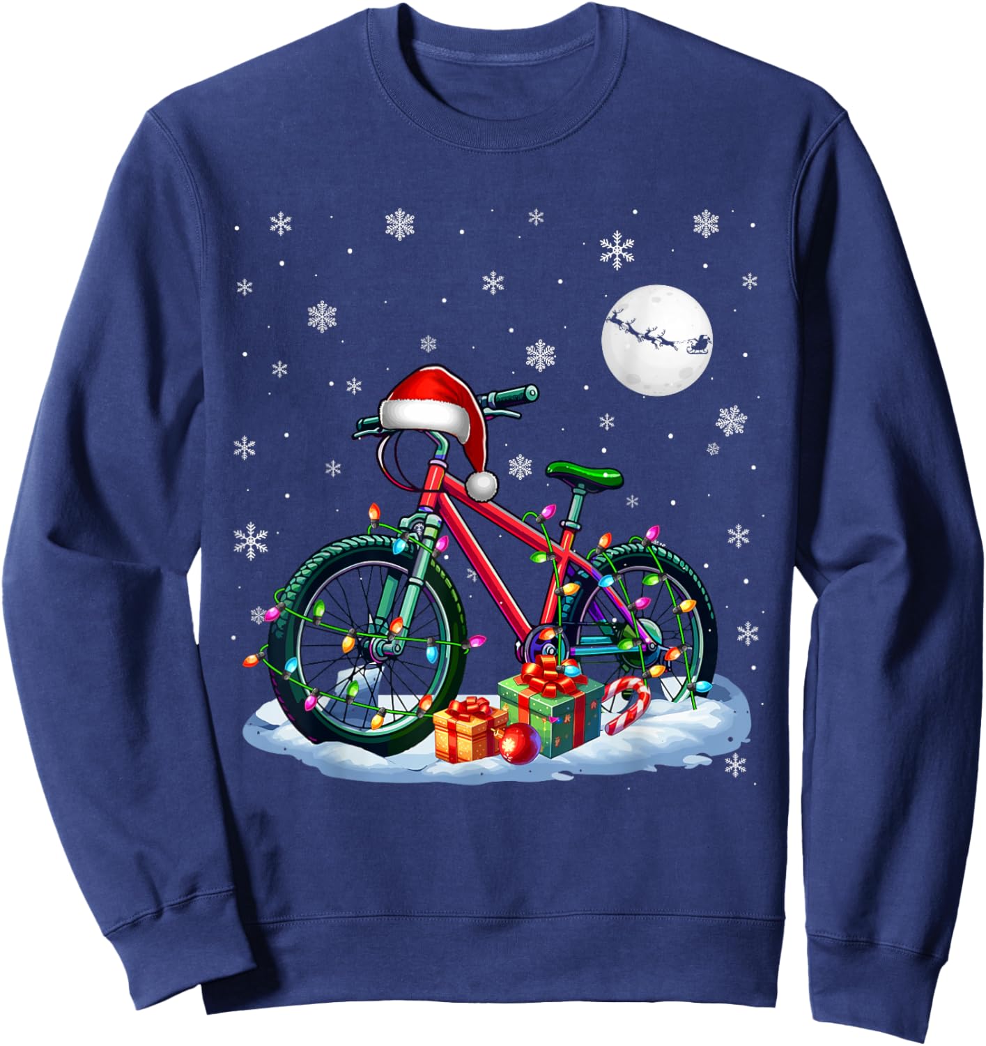 Santa Bicycle Colorful Lights Christmas Cyclist Biking Lover Sweatshirt - Sweatshirt | Navy