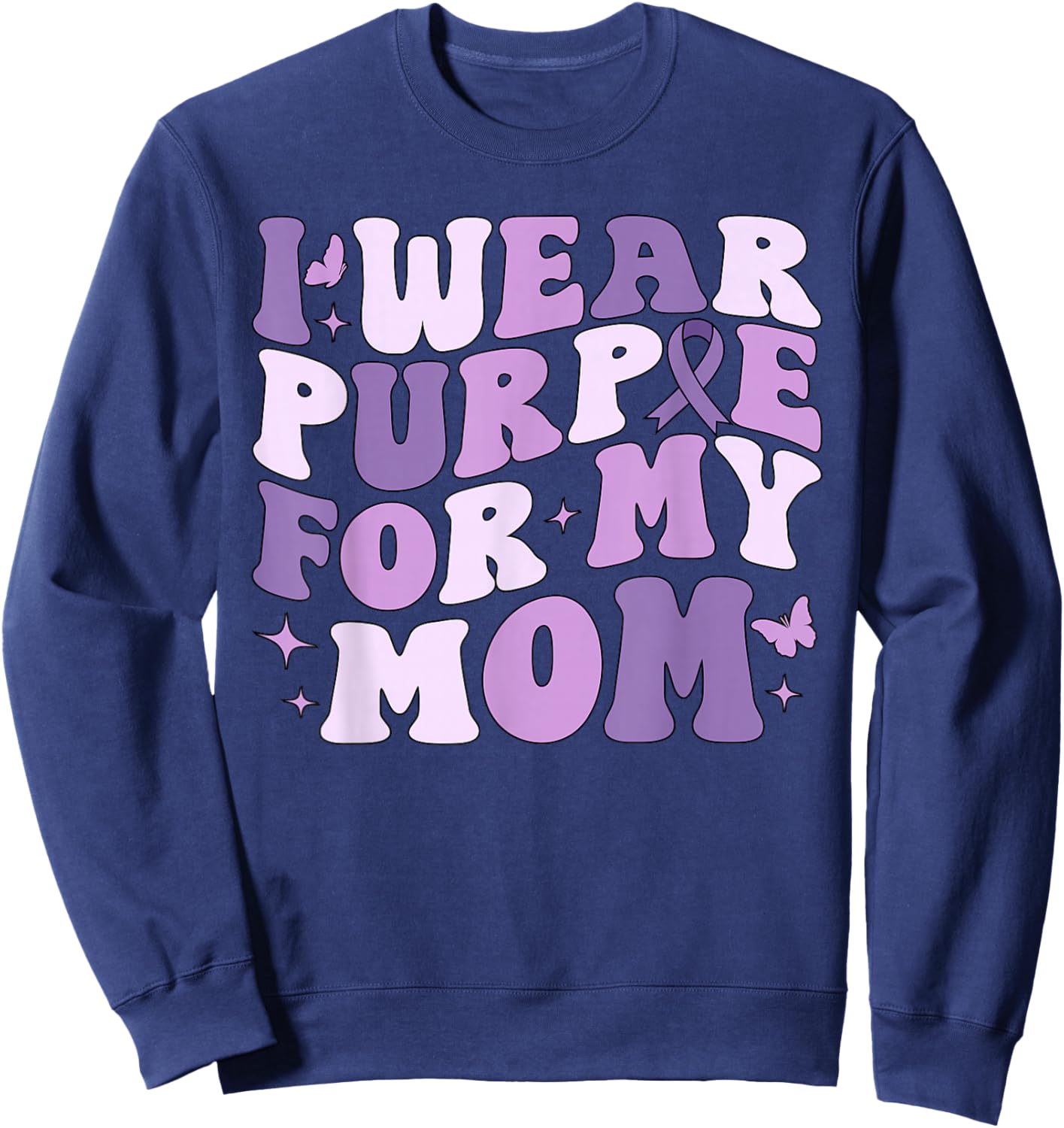 I Wear Purple For My Mom Pancreatic Cancer Awareness Kids Sweatshirt - Sweatshirt | Navy