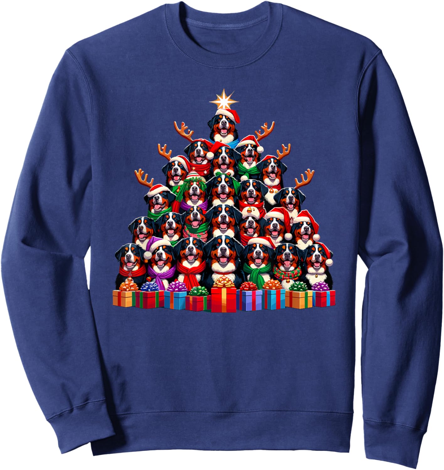 Christmas Tree Bernese Mountain Dog Berner Sweatshirt - Sweatshirt | Navy