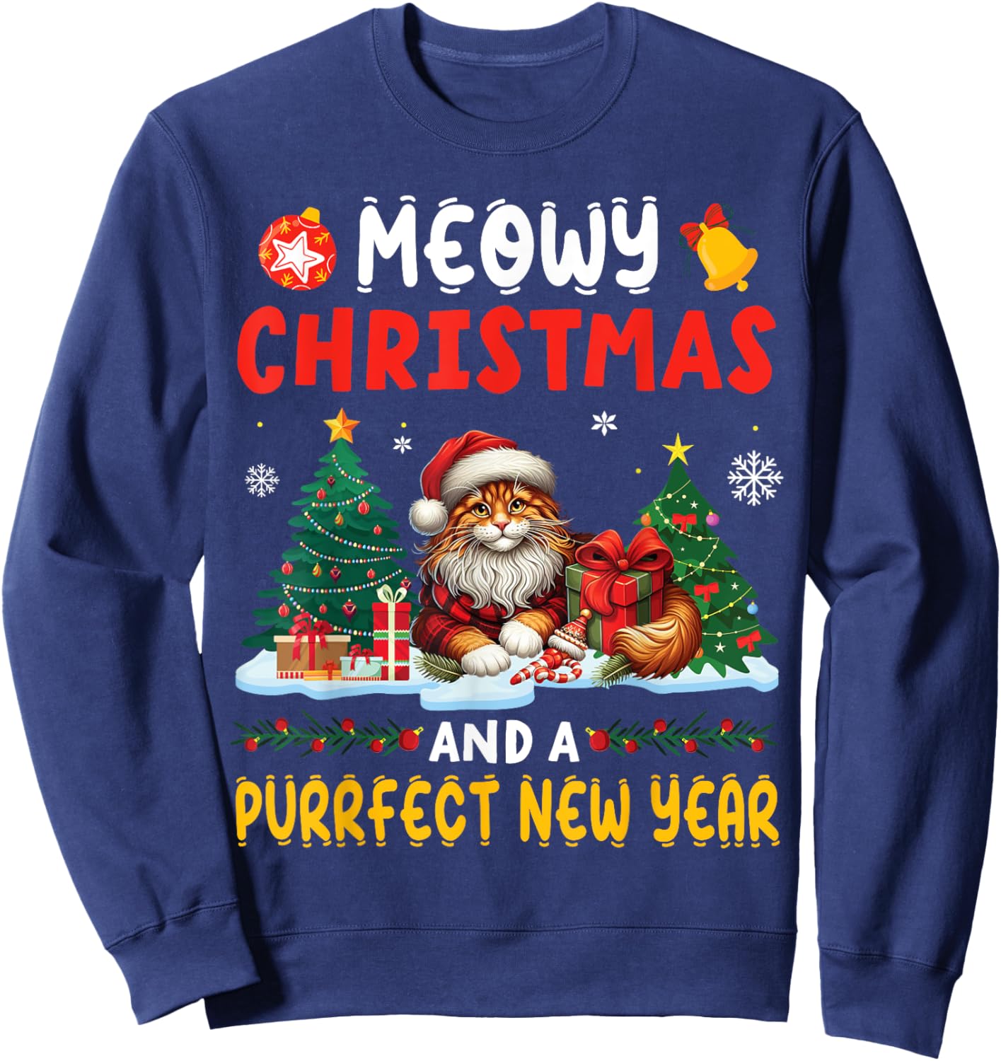 MAINE COON On Snow Meowy Christmas And A Purrfect New Year Sweatshirt - Sweatshirt | Navy