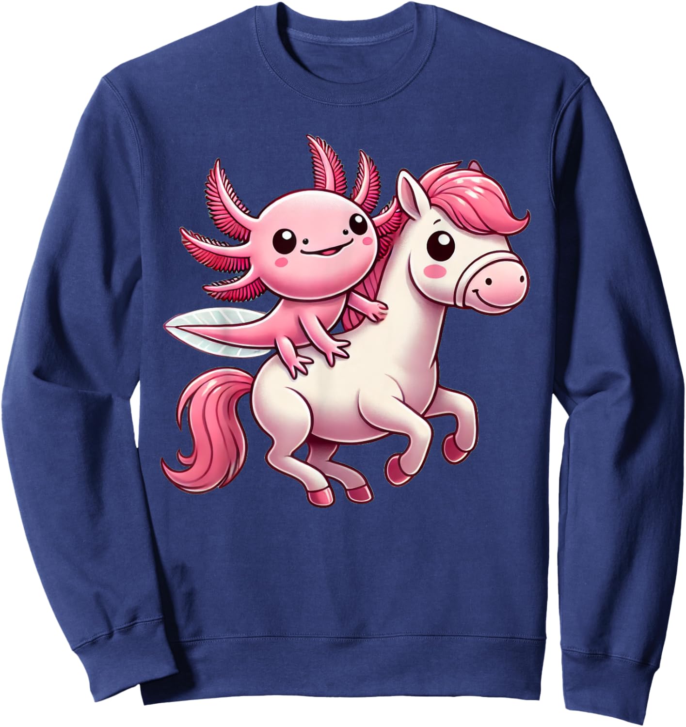 Kawaii Axolotl Horse Riding Sweatshirt - Sweatshirt | Navy