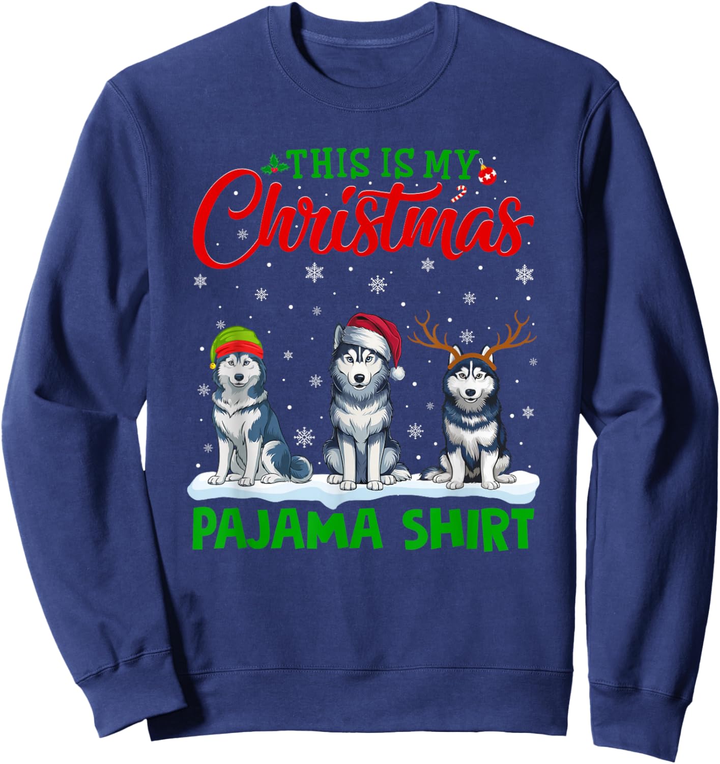 Xmas Santa Hat Reindeer Siberian Husky Dog Christmas Pajama Sweatshirt - Sweatshirt | Navy