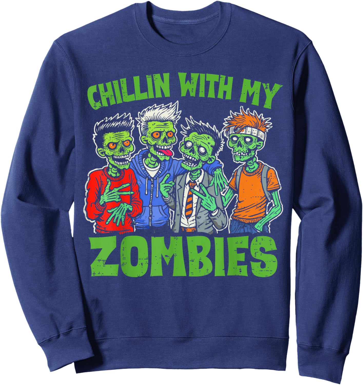 Chillin With My Zombies Halloween Funny Zombie Kids Boys Sweatshirt - Sweatshirt | Navy