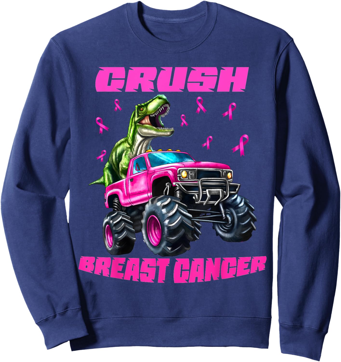 Crush Breast Cancer Monster Truck Wear Pink Sweatshirt - Sweatshirt | Navy