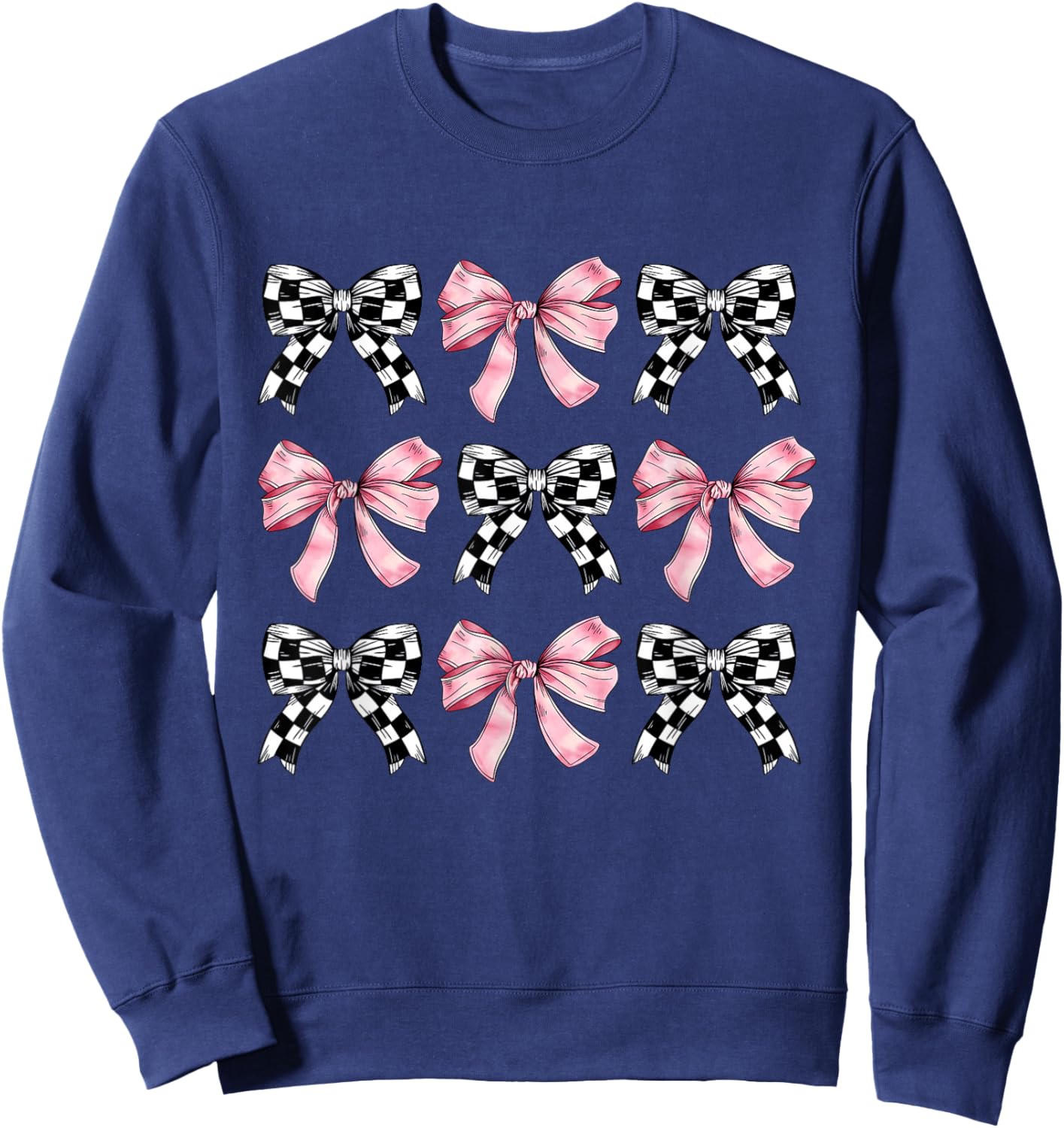 Pink Bows Cute Coquette Checkered Bow y2k Girl Aesthetic Sweatshirt - Sweatshirt | Navy