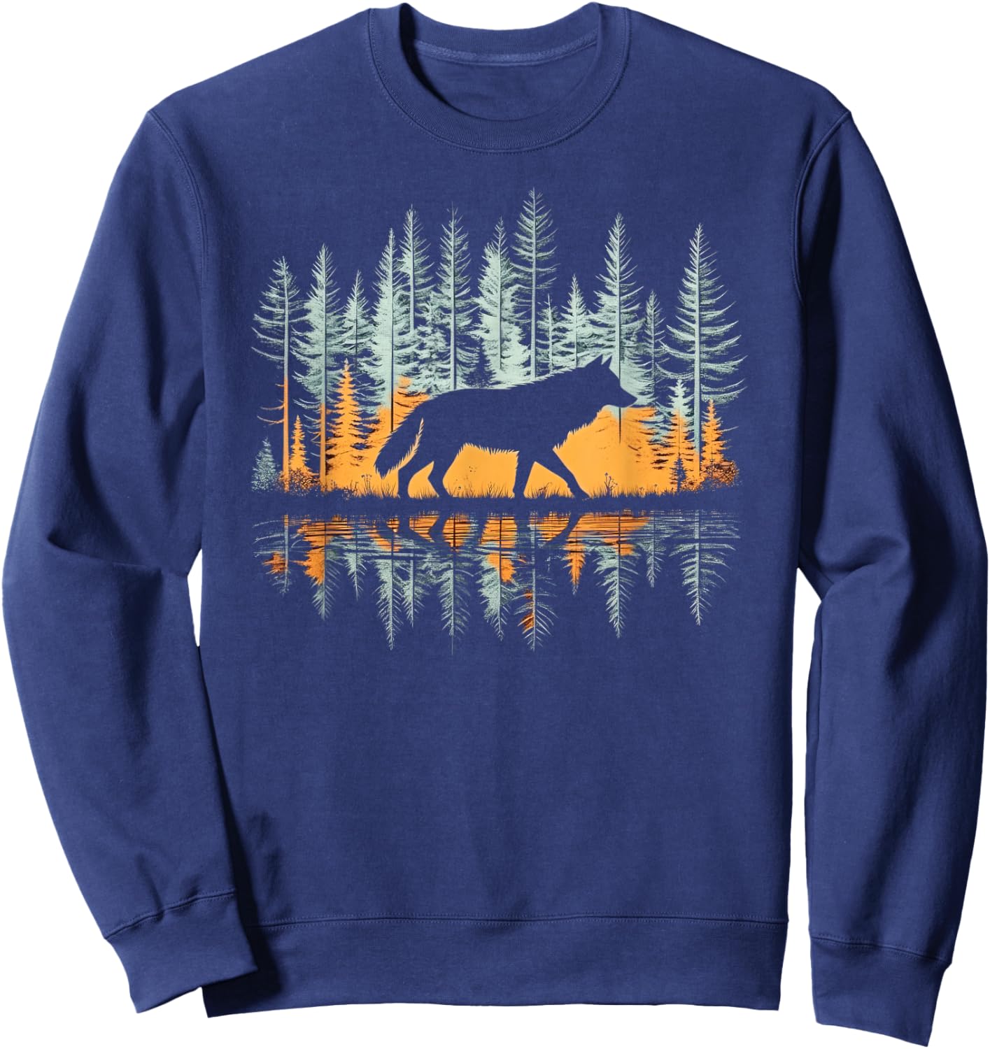Cool Graphic Wolf Nature - -Adults & Kids, Black, Small, Short Sleeve Sweatshirt - Sweatshirt | Navy