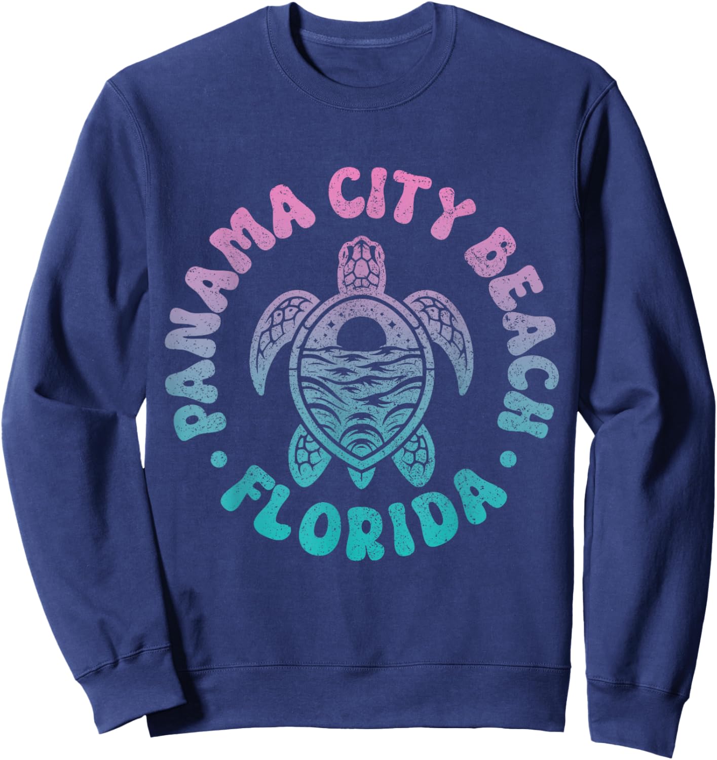 Panama City Beach Florida Sea Turtle Surfer Souvenir Retro Sweatshirt - Sweatshirt | Navy