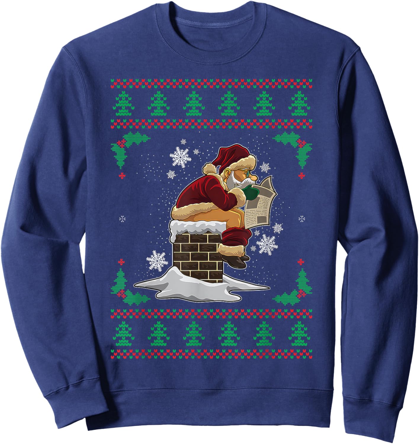 Funny Santa Pooping Down the Chimney Ugly Christmas Sweater Sweatshirt - Sweatshirt | Navy