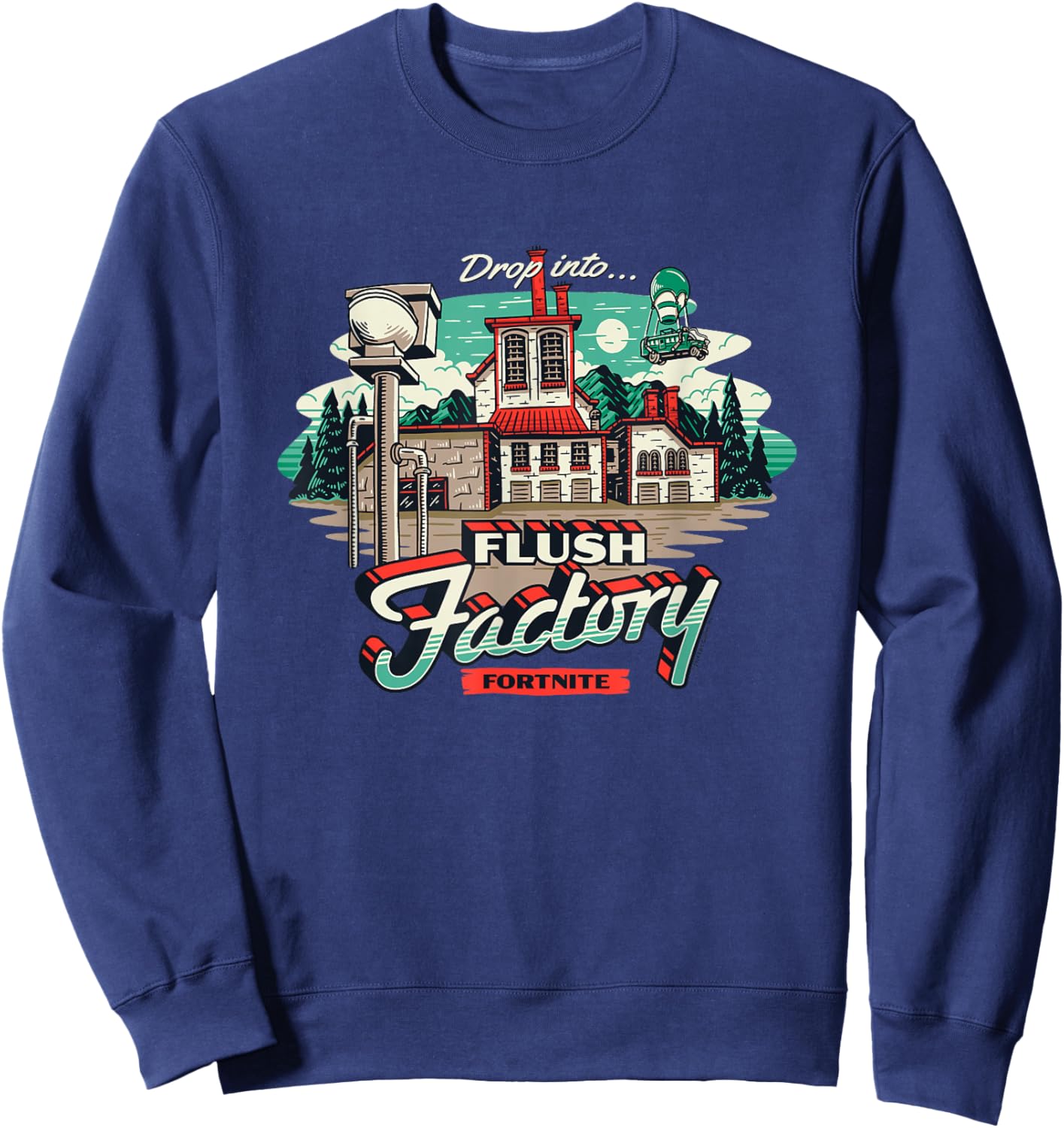 Fortnite Drop Into… Flush Factory Vintage Big Chest Poster Sweatshirt - Sweatshirt | Navy