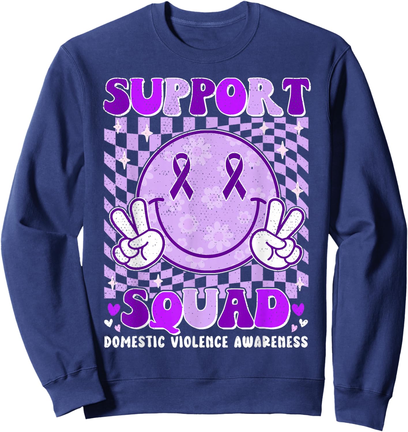 Groovy Domestic Violence Awareness Men Women Support Squad Sweatshirt - Sweatshirt | Navy