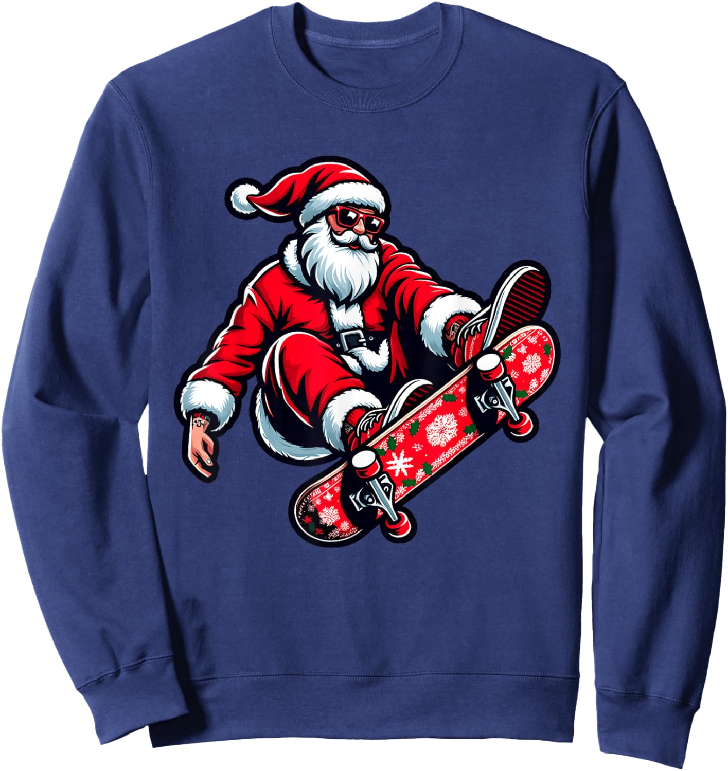 Santa Riding Skateboard Xmas Pajama Christmas Toddler Kids Sweatshirt - Sweatshirt | Navy
