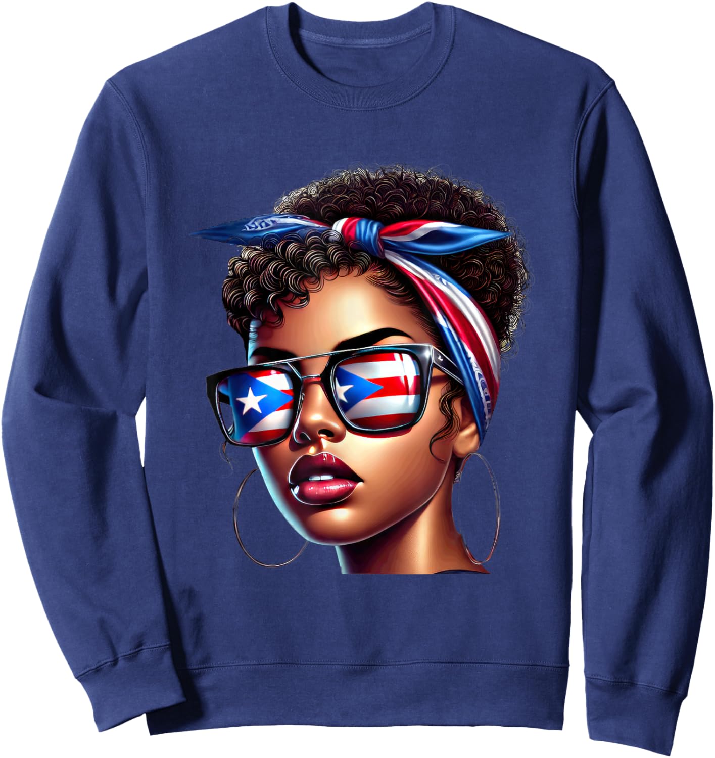 Afro Boricua Latina Puerto Rican Flag Bandana Sunglasses Fun Sweatshirt - Sweatshirt | Navy