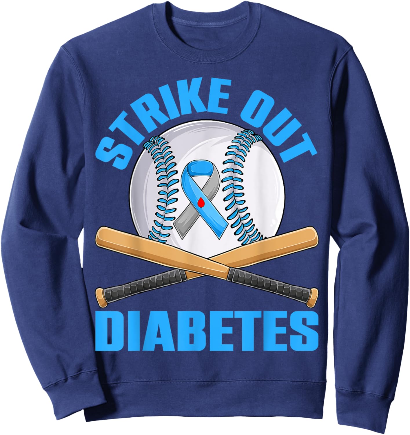 Strike Out Type 1 Diabetes Awareness T1D Warrior Baseball Sweatshirt - Sweatshirt | Navy